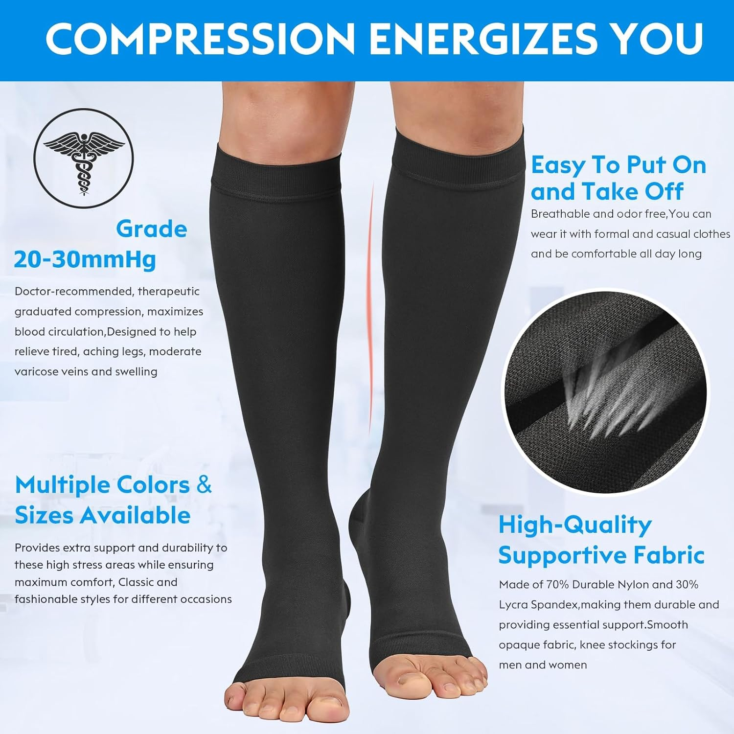 Compression Socks, 20-30Mmhg Best Recovery Performance Graduated Compression Stockings for Men Women. Athletic Sports Socks, Running, Travel, Relieve Swelling, Varicose Veins, Edema, 1 Pair