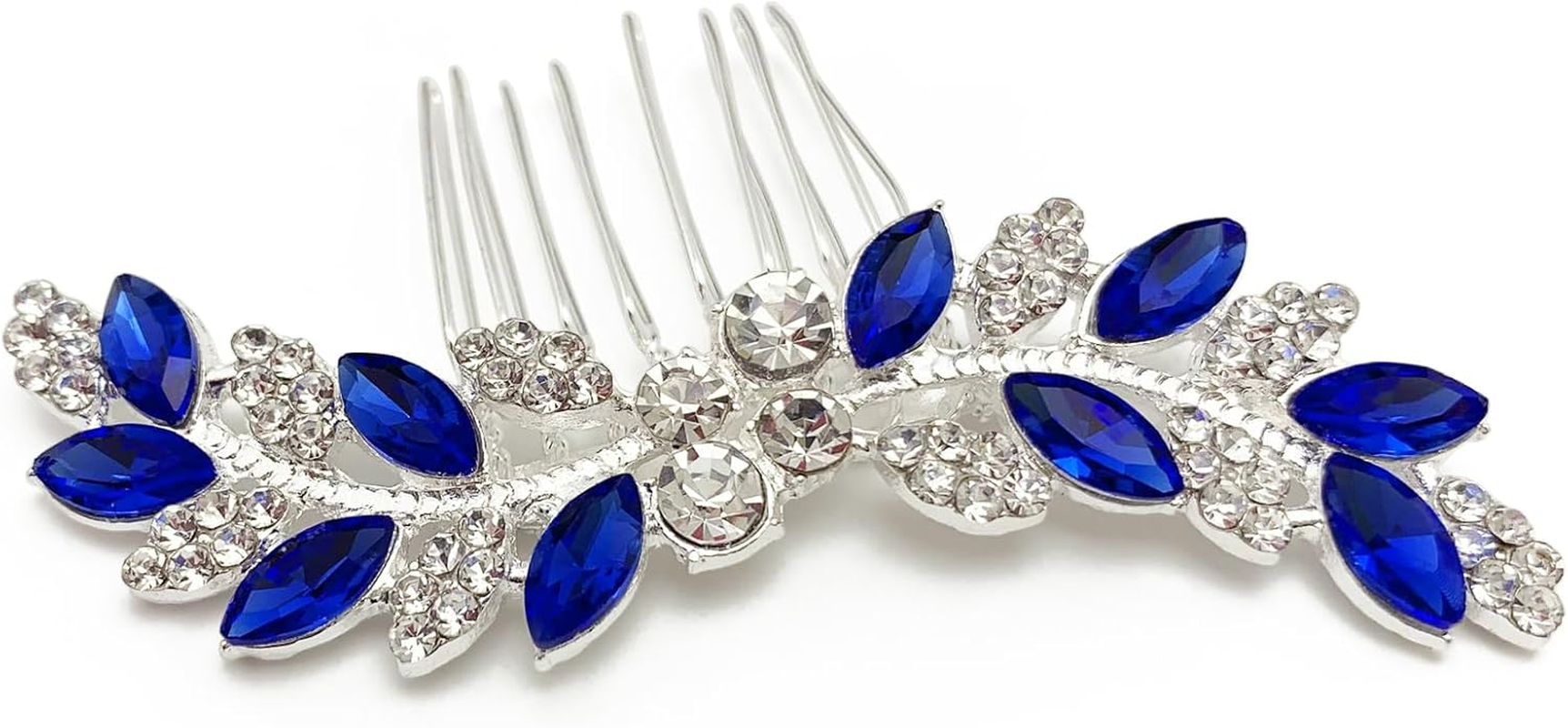 Bridal Crystal Hair Comb Small Wedding Alloy Rhinestone Party Prom Hair Piece Accessories Elegant for Women Girls (Royal Blue + Silver) - Red + Gold image number 3