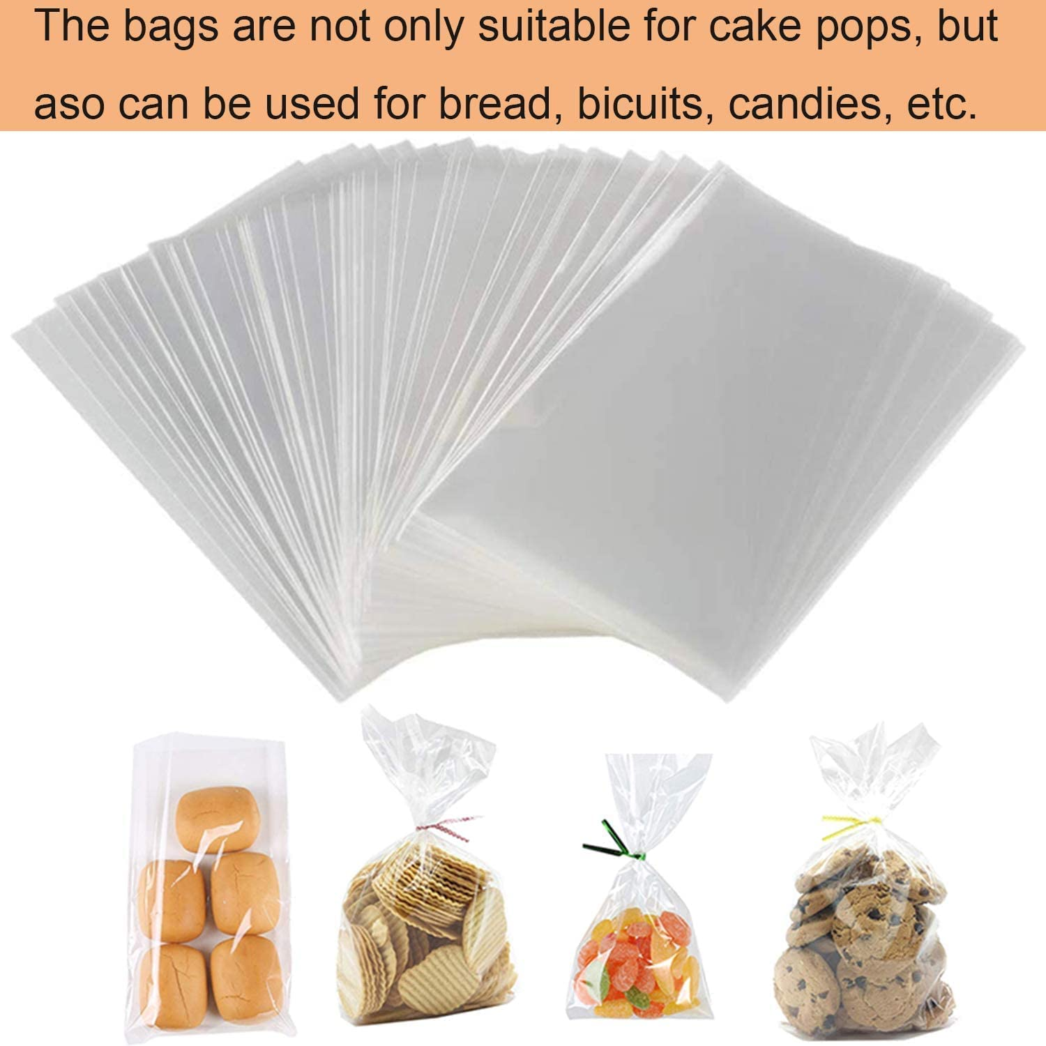 100Pcs Cake Pop Sticks and 100Pcs Parcel Bags, 100Pcs Colorful Metallic Twist Ties, for Making Lollipops, Cake Pops, Candies, Chocolates and Cookies (Large-5.9Inch)