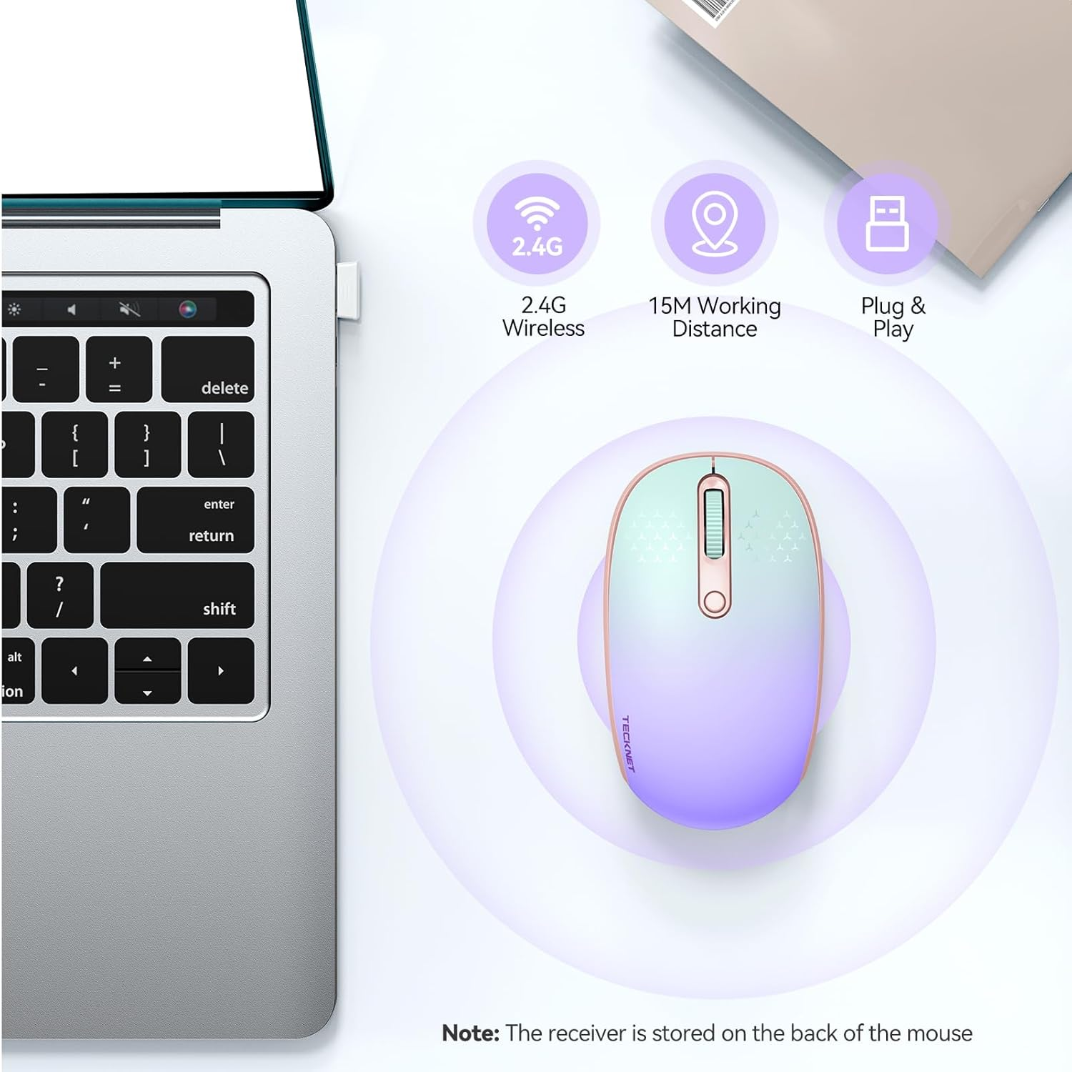 TECKNET Wireless Mouse, 2.4G Quiet Computer Mouse with USB Receiver, 4 Buttons Portable Cordless Mice for Chromebook, Laptop, PC, Mac, 800/1200/1600 DPI image number 4