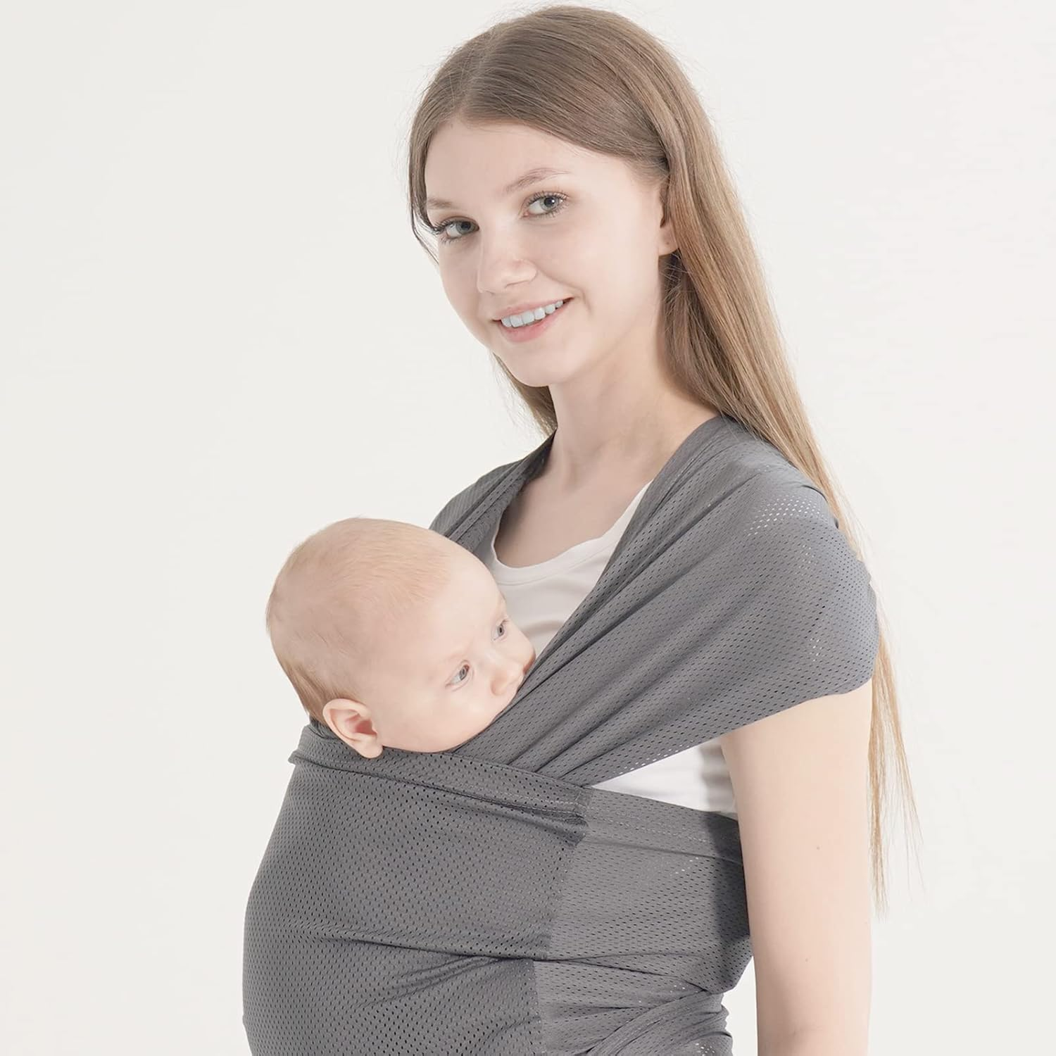 Hilabab Baby Warps Carrier,Softness Organic Cotton,Breathable Adjustable Strap Baby Hold Carrier for Newborn up to 40 Lbs (Air-Mesh Grey) image number 5