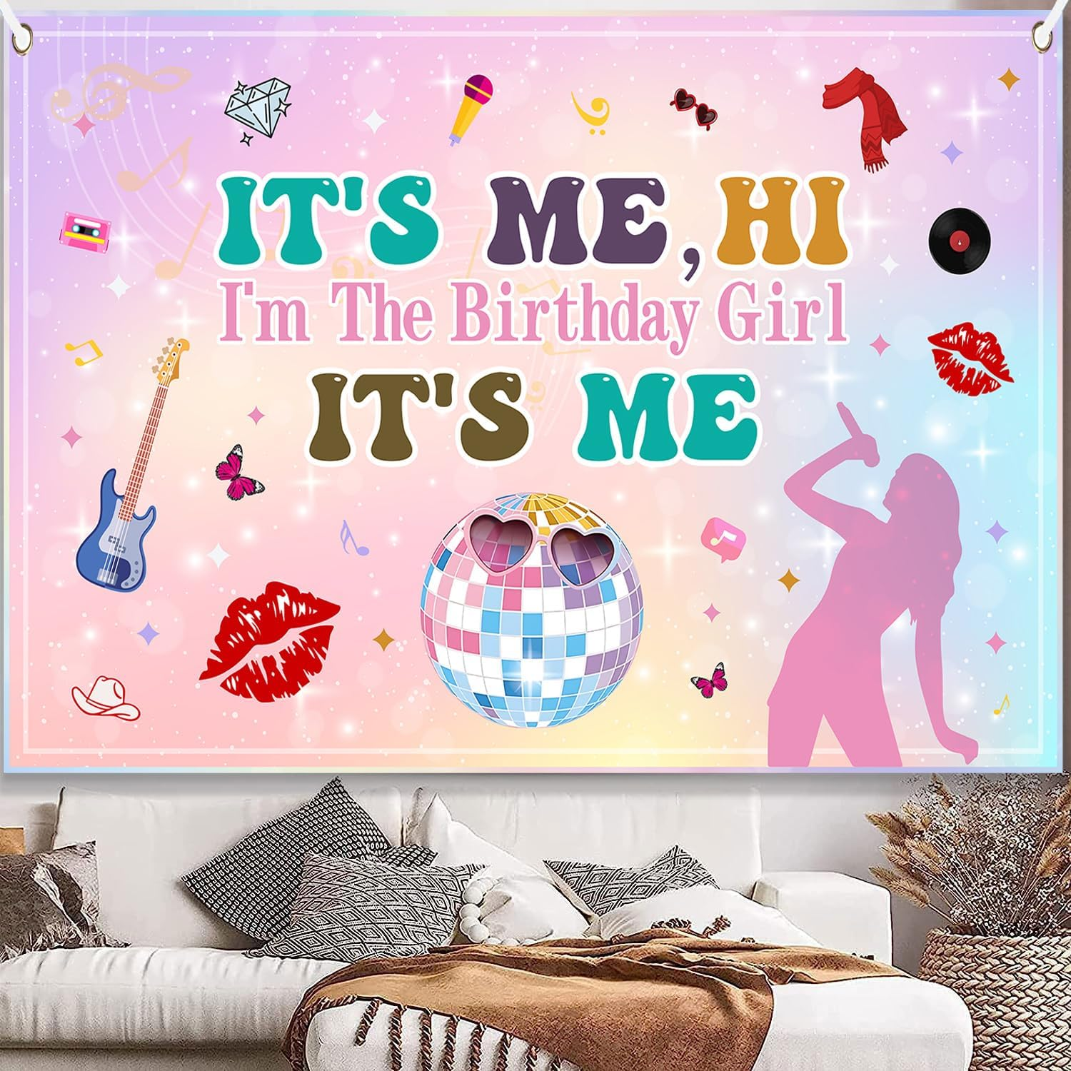 Singer Backdrop Banner Birthday Party Decorations It Is Me Hi I'M the Birthday Girl Banner Popular Singer Themed Party Backdrop for Photography 5X3Ft Music Style Birthday Party Wall Background