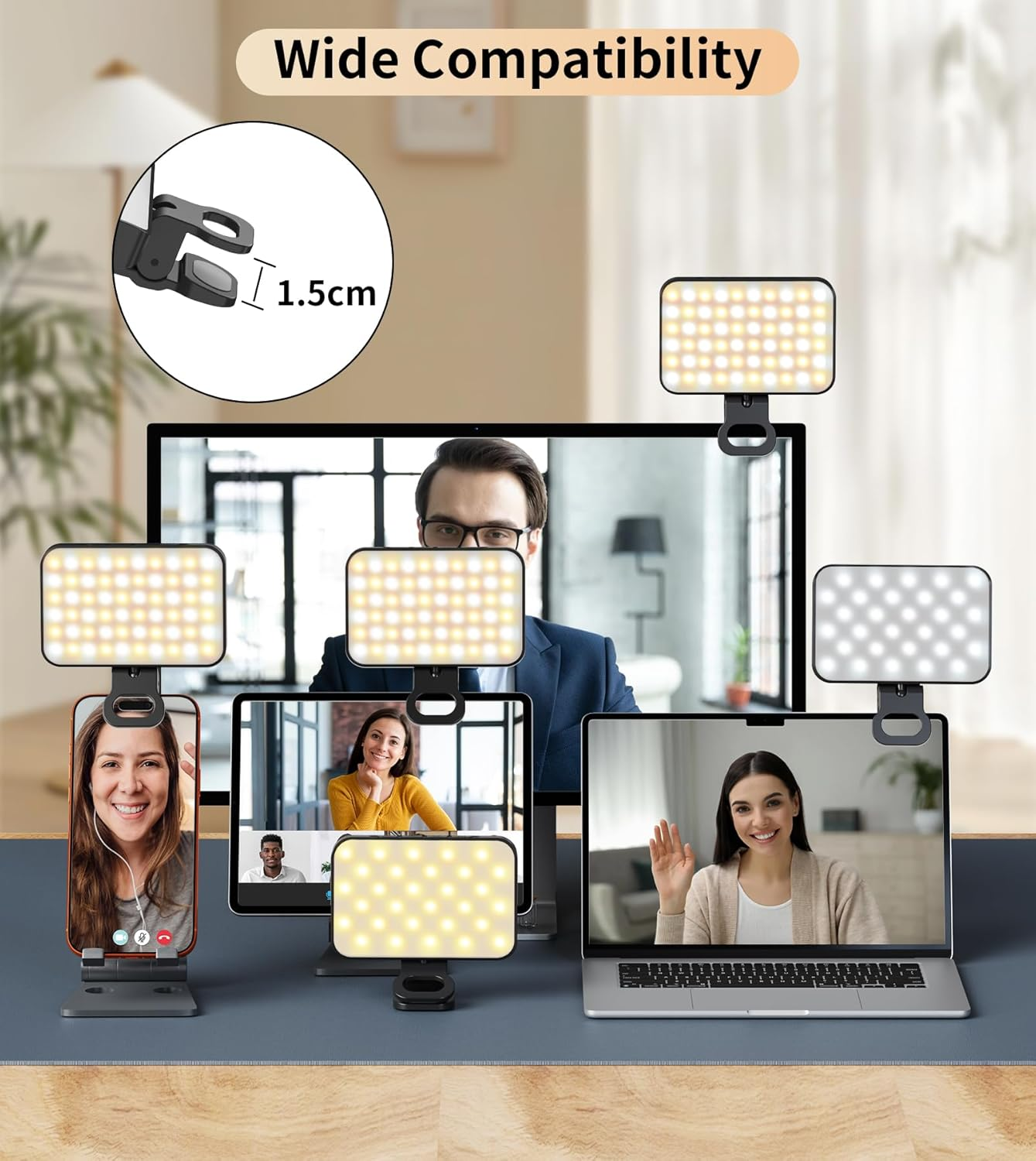 60 LED Selfie Light for Iphone,2000Mah Rechargeable Phone Light with Clip,3000K-6500K Portable Clip on Light,3 Lighting Modes for Video Conferences,Zoom Meetings,Webcam,Laptop Photo,Streaming,Makeup image number 5