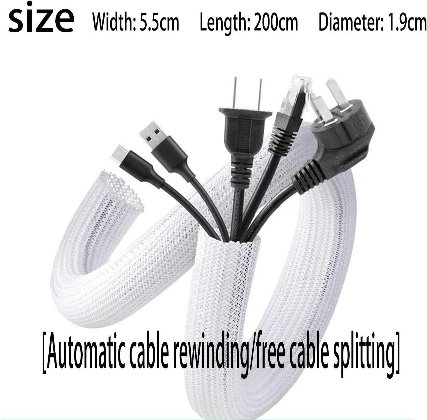 FRYI888YUNK Pet Cord Protector, 6.6Ft (2M) - 1/2 Inch Expandable Braided Cable Sleeve, Chew Resistant Cord Cover for Dogs & Cats, Flexible Wire Loom for Home, Office, USB, Power & Audio Cables (White) image number 2