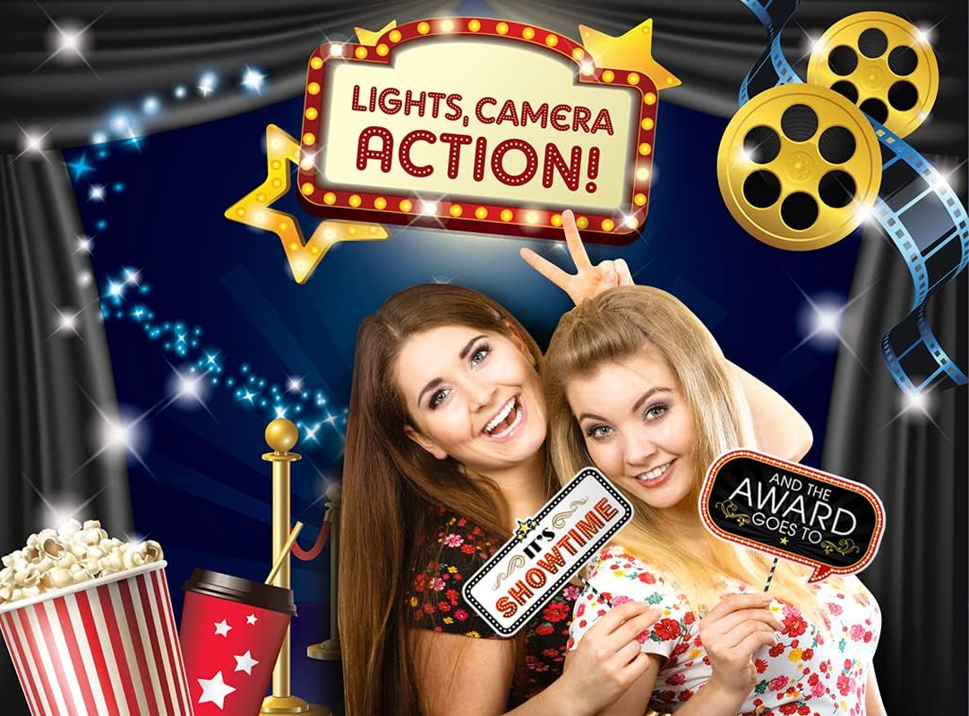 Hollywood - Movie Theme Photography Backdrop and Studio Props DIY Kit. Great as Dress-Up and Awards Night Ceremony Photo Booth Background, Vintage Costume Birthday Party Supplies and Event Decorations image number 5
