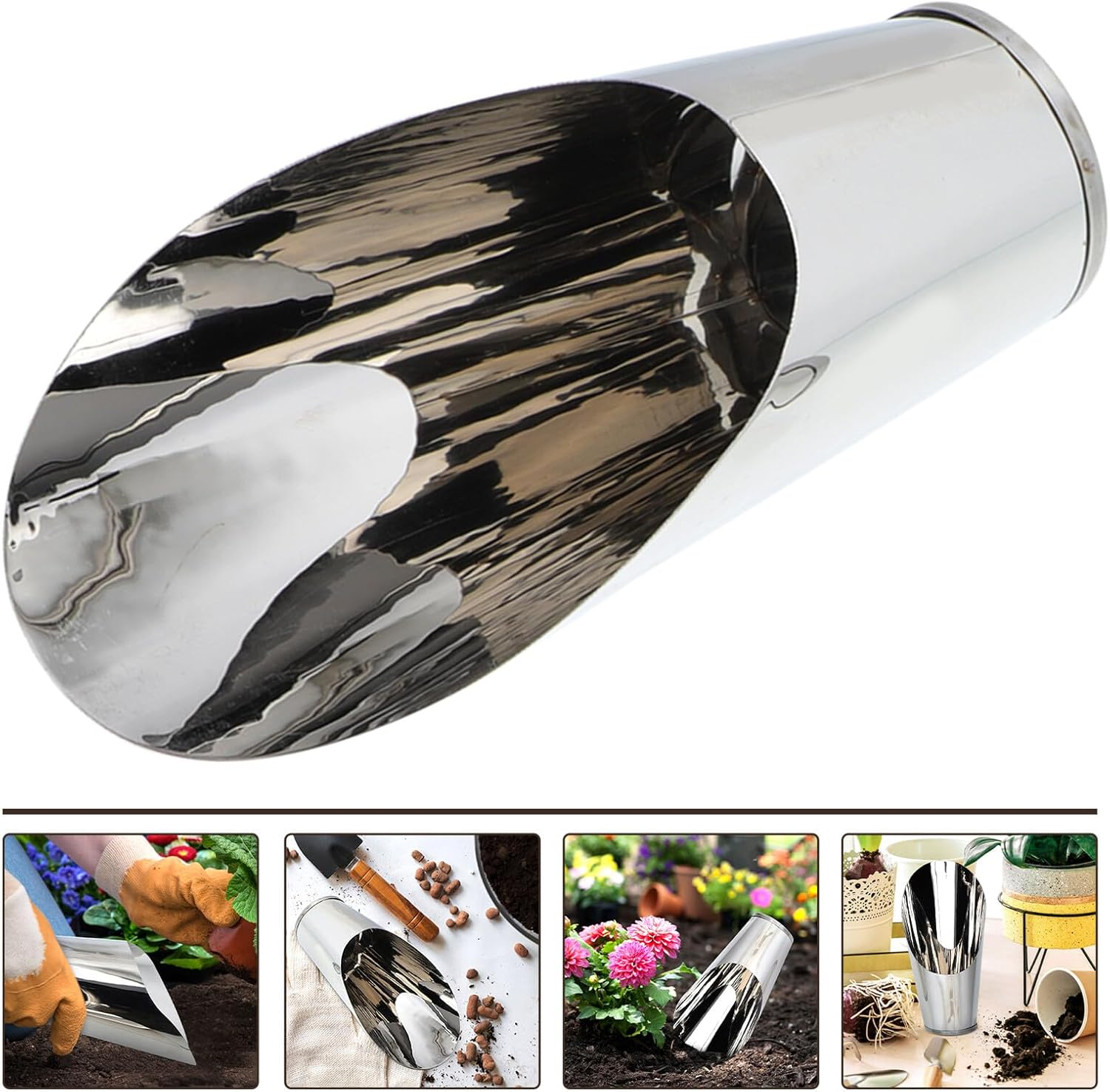 SHINEOFI Stainless Steel Bucket Scoop Gardening Handheld Soil Shovel for Planting and Transplanting, Large Planting Spoon Tool for Flower Pots and Garden Soil Digging image number 6