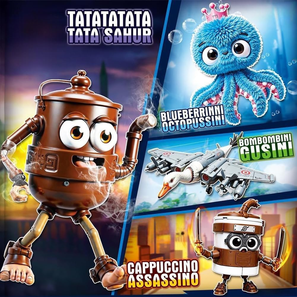 Kouipoie Italian Building Blocks for Children and Adults, Brain Red Tralalero Shark Building Blocks, Fun Weird Stuff to Collect, Creative Toys, Tung Tung Sahur Gift Set (4-460 Pieces) image number 3