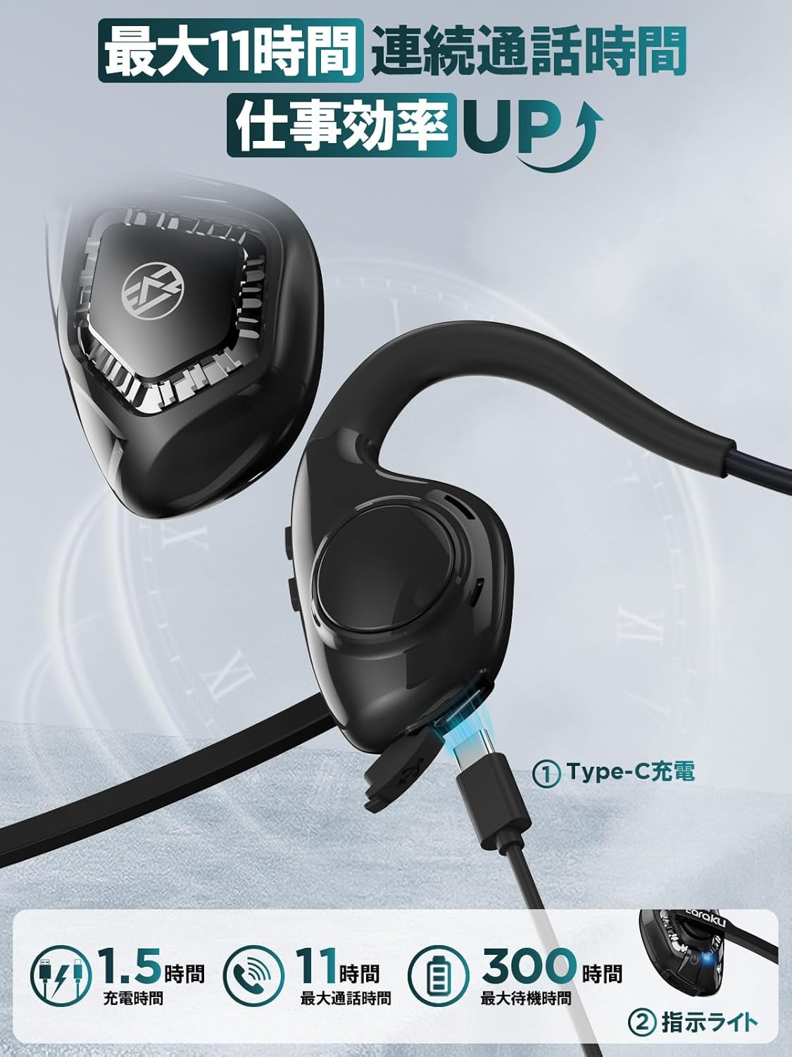 Earaku 2024 Edition Bluetooth Headset, Includes Microphone, for Calling Only, Does Not Block Your Ears, Japanese Voice Guide, Wireless Earphones, Bluetooth ENC Noise Canceling, Open Ear, Bluetooth image number 1