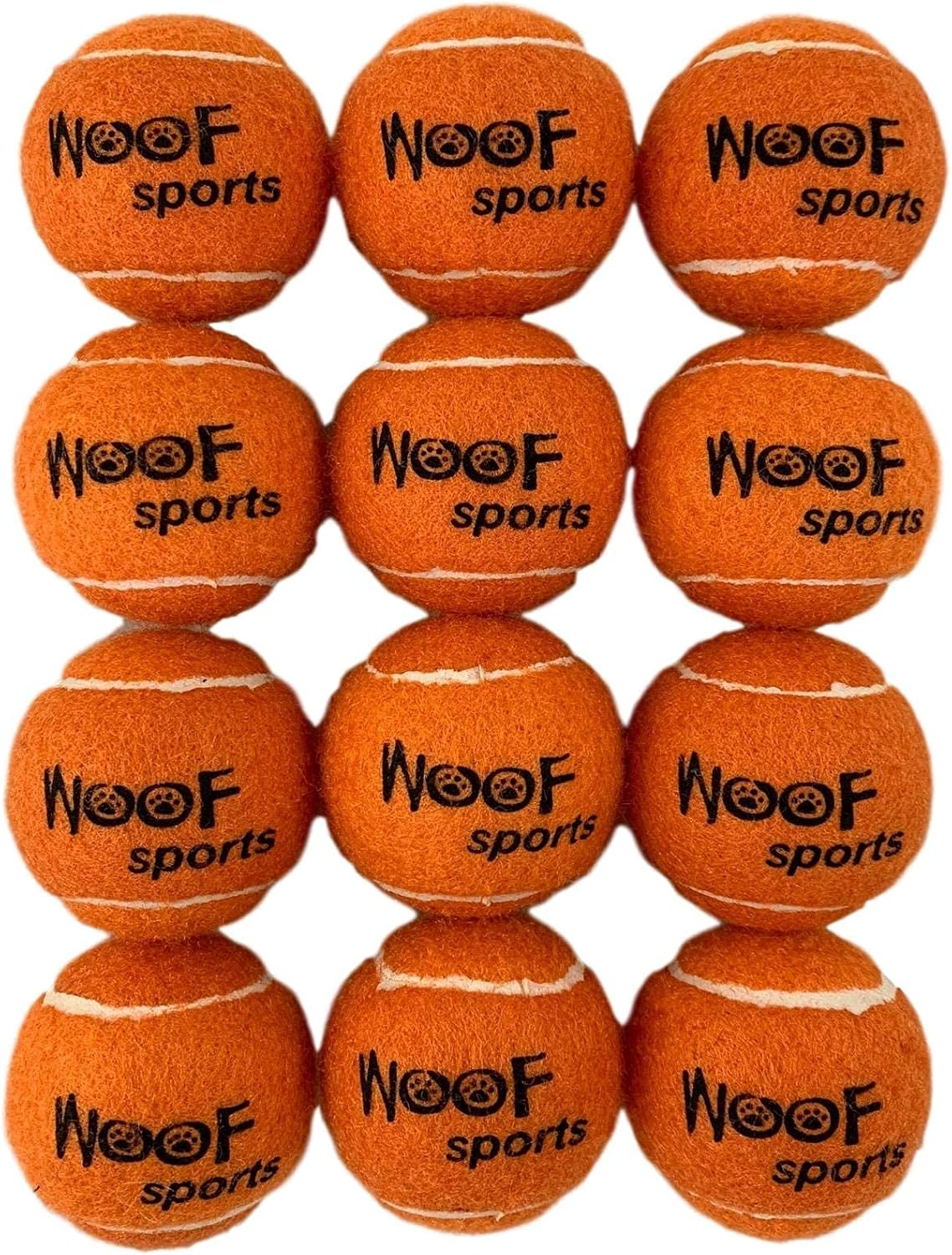 Woof Sports Small/Mini 1.9" Durable Dog Tennis Balls - 25% Thicker than Regular Tennis Balls. 12 Orange Ecofriendly Balls & Mesh Carrying Bag. Perfect for Smaller Dogs