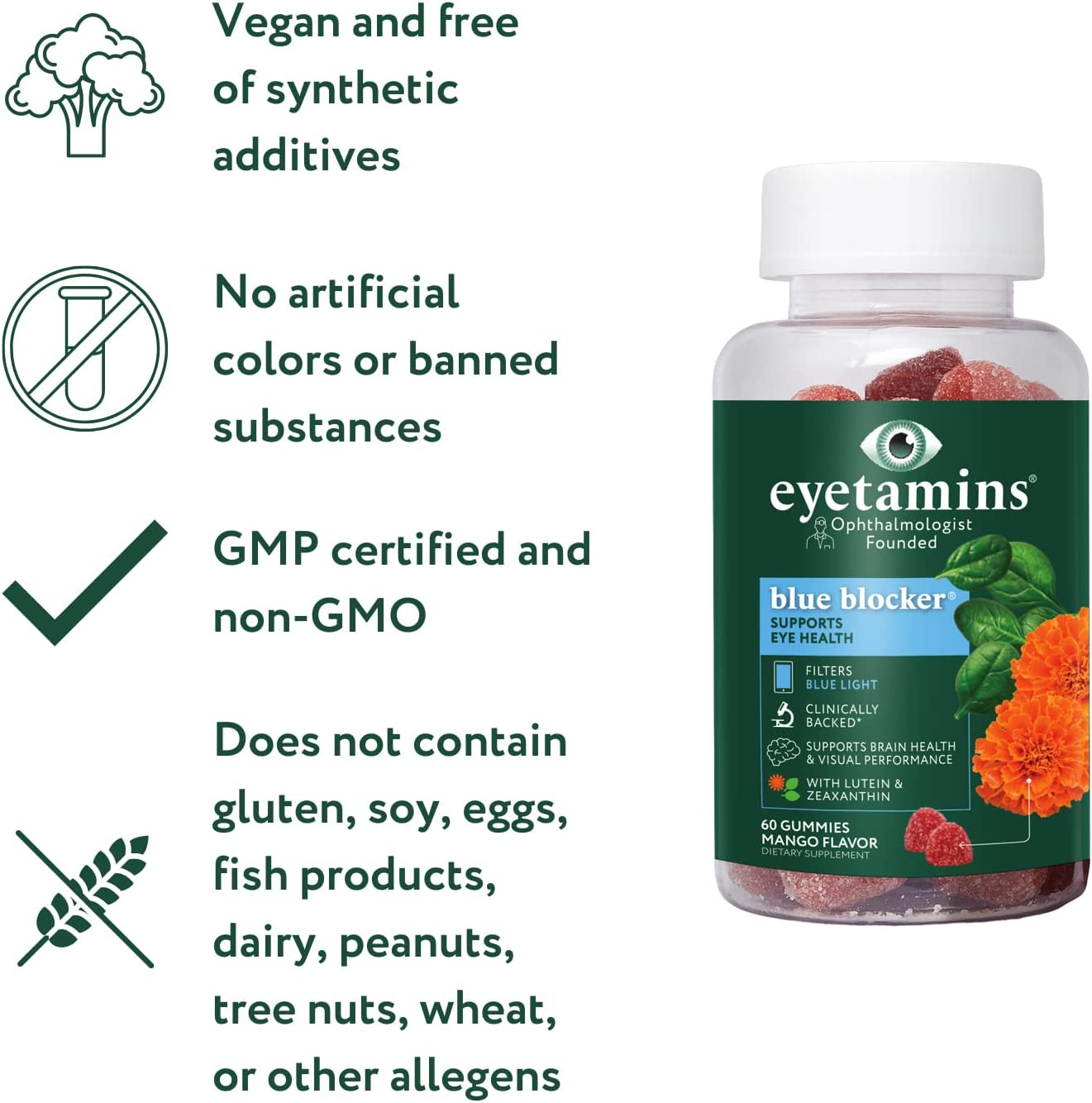 Eyetamins Blue Blocker&reg; Eye Health - 60 Lutein Gummies - Ophthalmologist-Developed - Support Vision, Filter Blue Light & Help Eye Strain - Promotes Sleep, Focus Eyesight &ndash; Vegan & Non-Gmo Formula image number 5