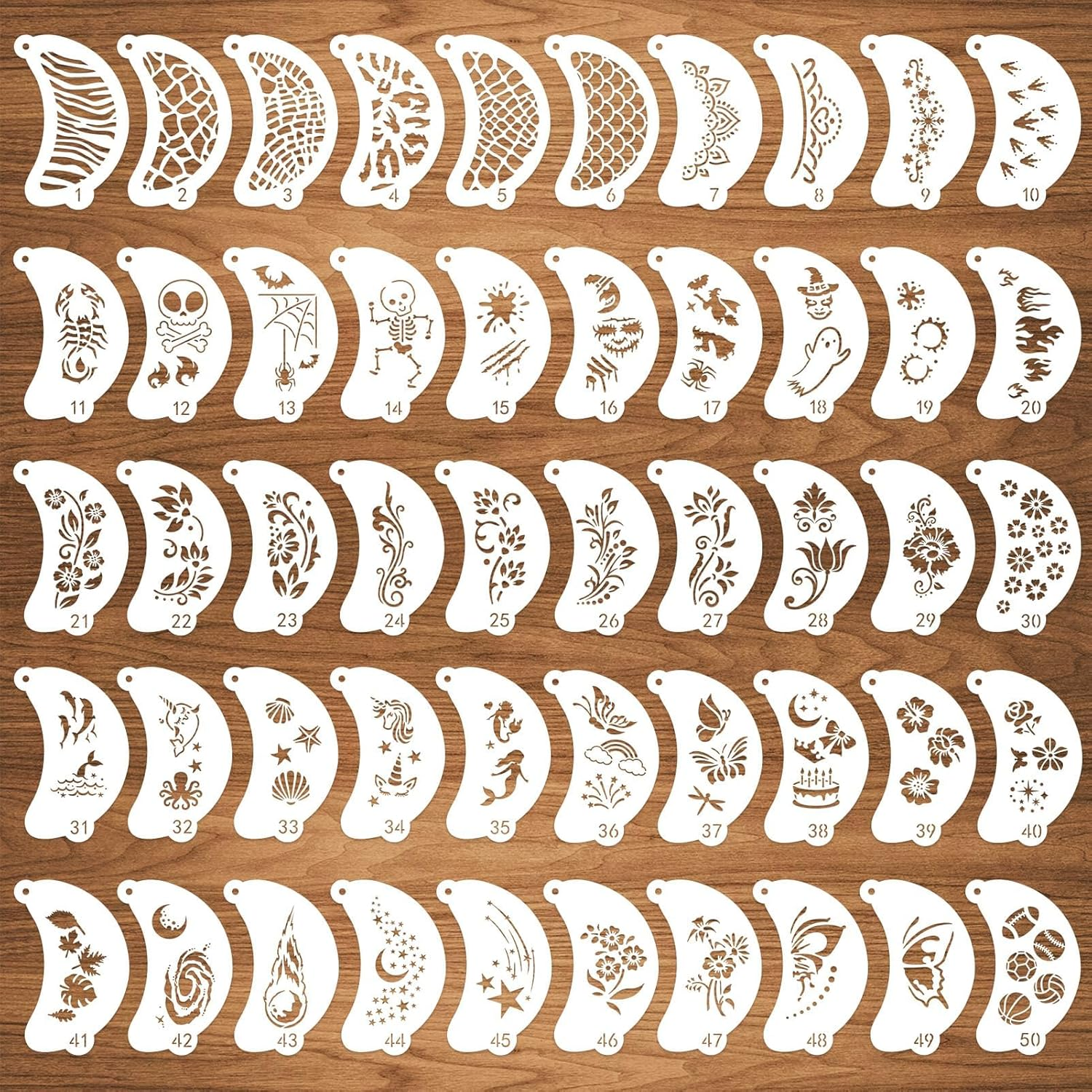 50Pcs Face Paint Stencils, Body Facial Painting Templates, Diverse Designs for Makeup, Halloween, Party Art Painting image number 5
