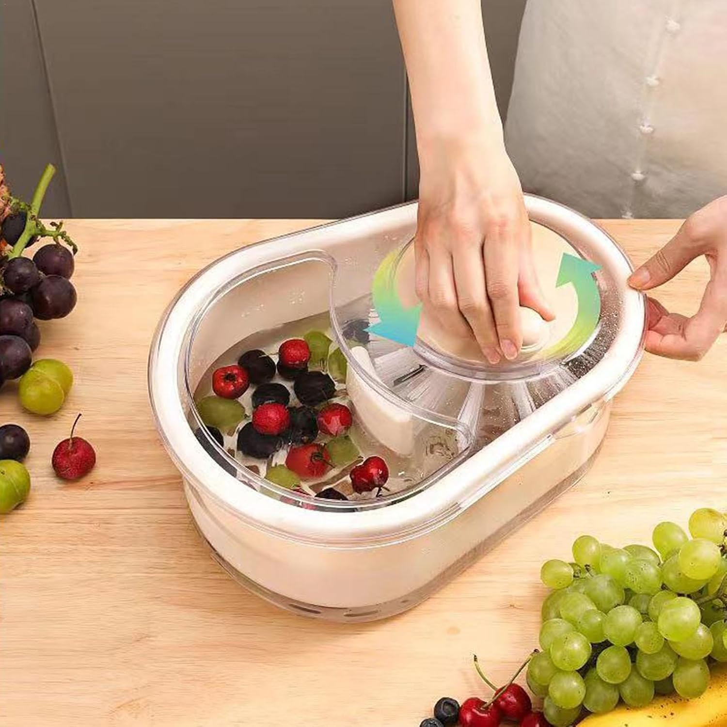 Vegetable Washer Spinner - Kitchen Scrubber Bowl Washing Machine | Efficient Cleaning Vegetable Spinner, Green Vegetable Spinner with Self-Draining System, Efficient Salad Machine