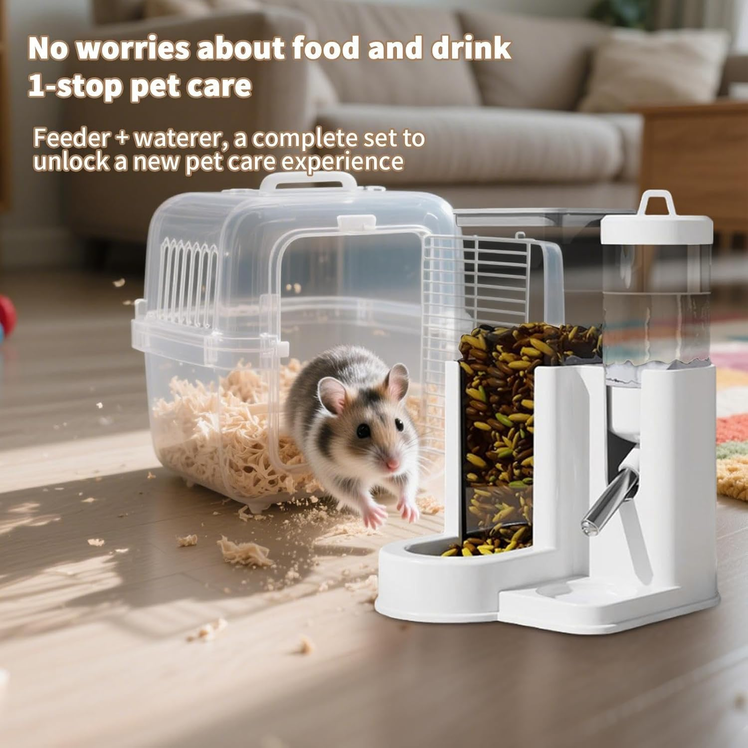 Hamster Feeder, Small Animal Waterer Automatic Feed, Pet Waterer Automatic Feed for Daily Cage, Water Dispenser, Living Room, Bedroom, Water Trips image number 2
