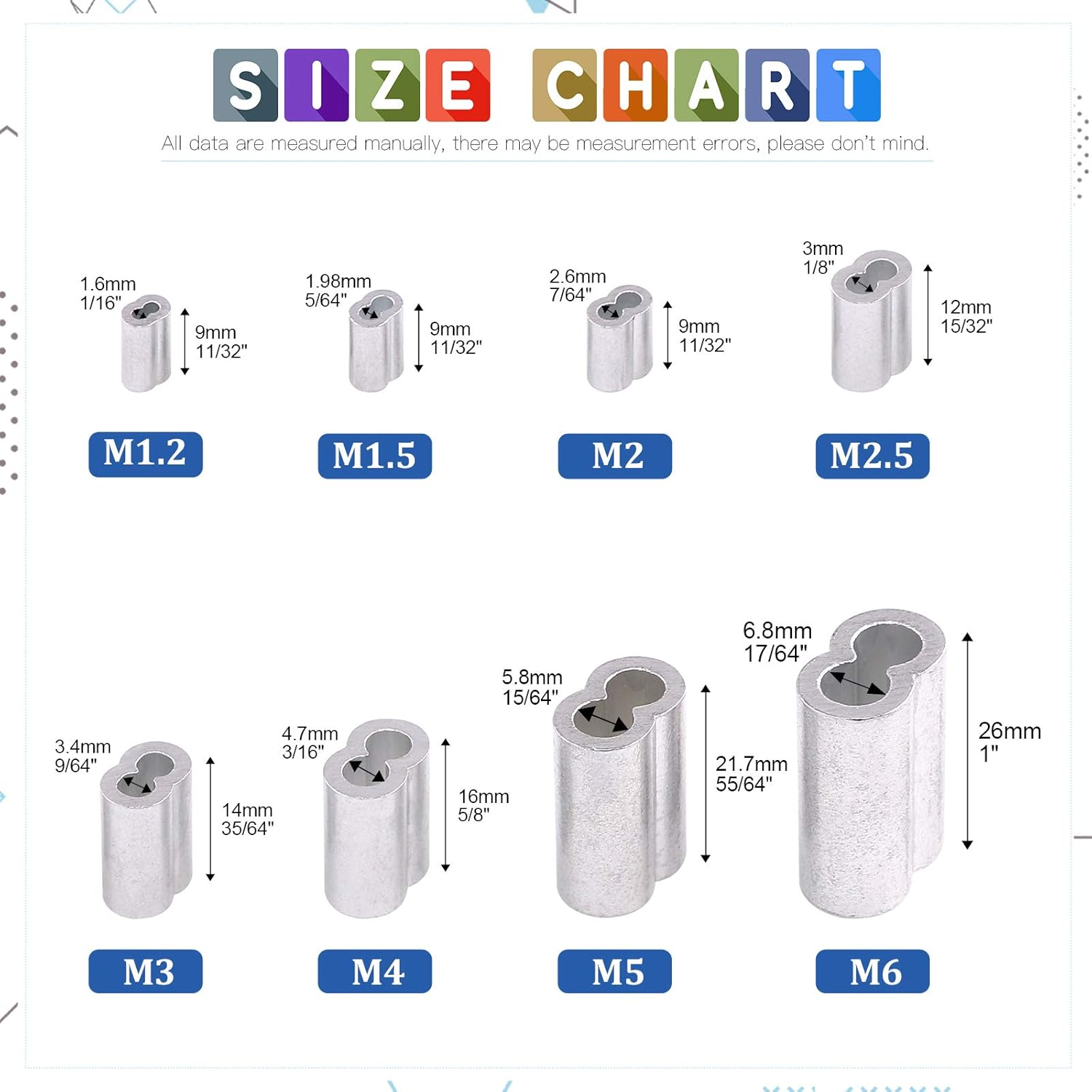 Glarks 50Pcs 3/16''(5Mm) Aluminum Crimping Loop Sleeve Wire Rope Sleeves Double Barrel Ferrule for Wire Rope and Cable Line End (3/16''-50Pcs) image number 3