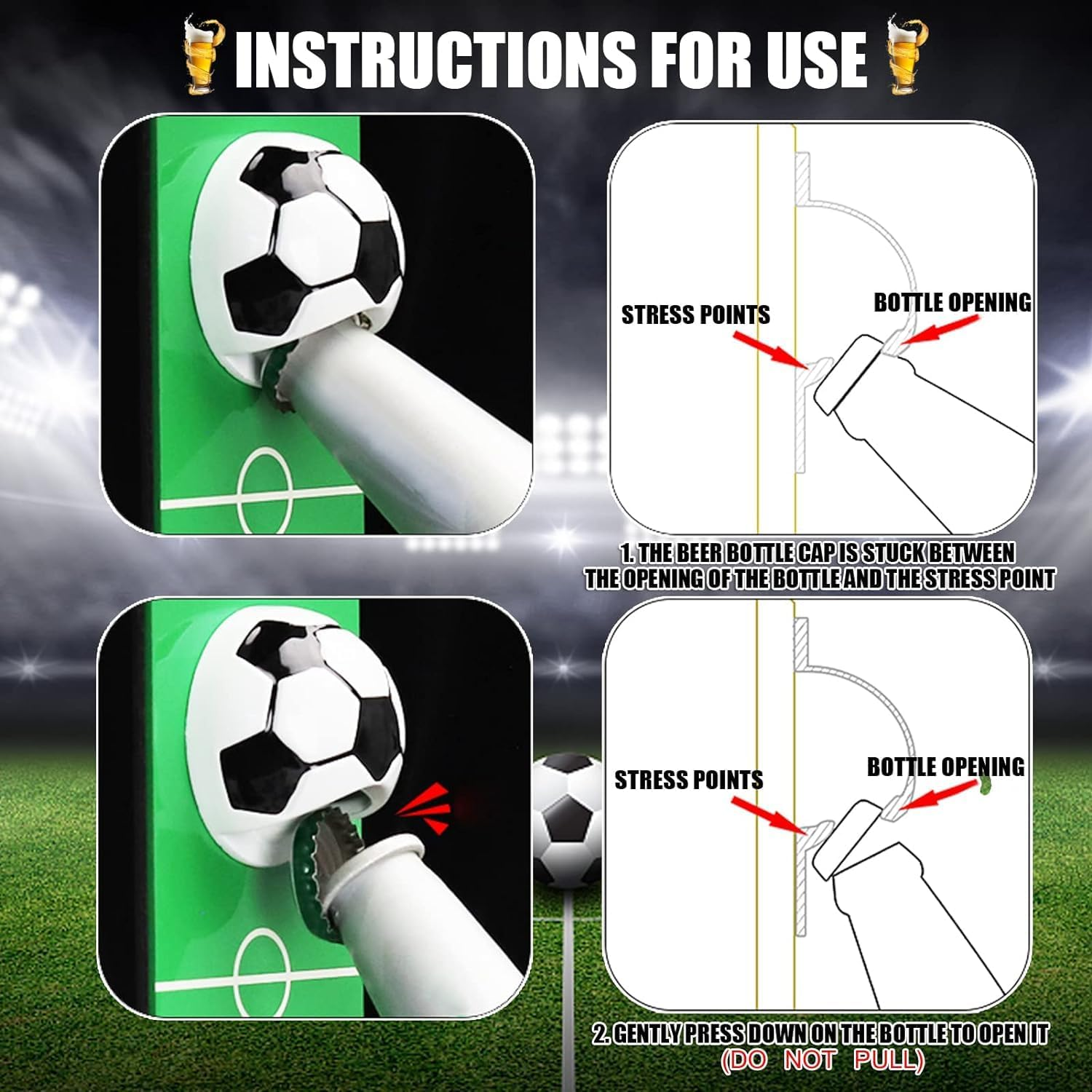 Magnetic Bottle Openers with Netting Catcher, Wall Mounted Wooden Beer Bottle Opener, Traceless Corkscrew, Home Bar Accessories for Kitchen, Outdoor, Ideal Beer Gifts for Men (Style Football) image number 5