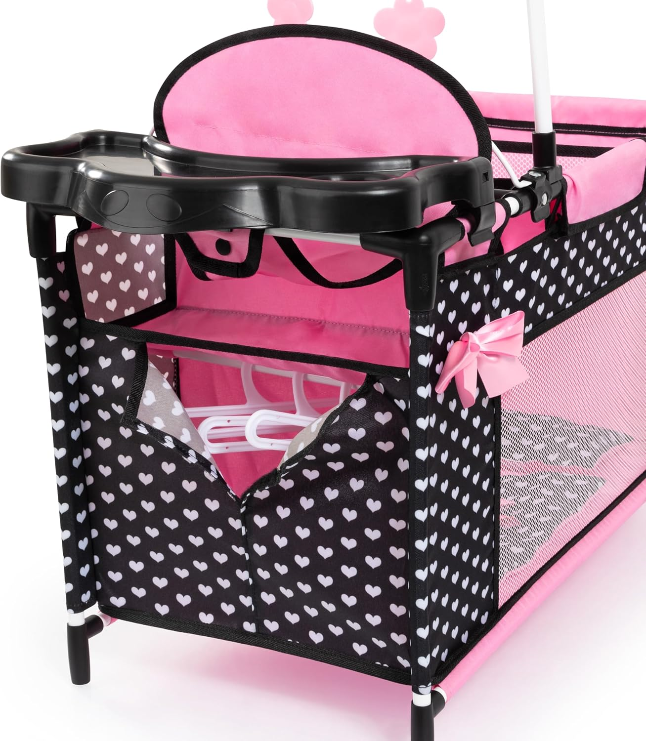 Bayer Design 62660AA Doll'S Bed with Cupboard, Seat, Mobile, Shelf, Duvet, Cushion, Black, Pink image number 1
