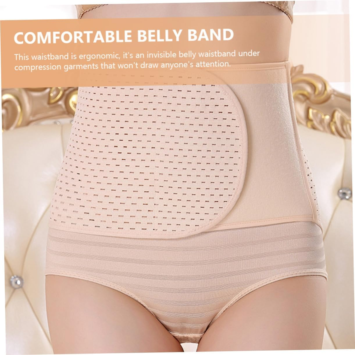 2Pcs Postpartum Belly Brace for Women Skin Friendly Breathable Abdominal Binder with Lumbar Support Elastic Maternity Belly Bands for Pelvic and Waist Slimming Beige image number 6