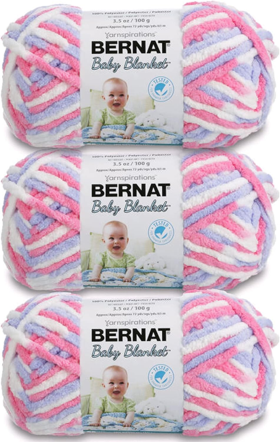 Bernat Baby Blanket Baby Blue Yarn - 3 Pack of 100G/3.5Oz - Polyester - 6 Super Bulky - 72 Yards - Knitting/Crochet