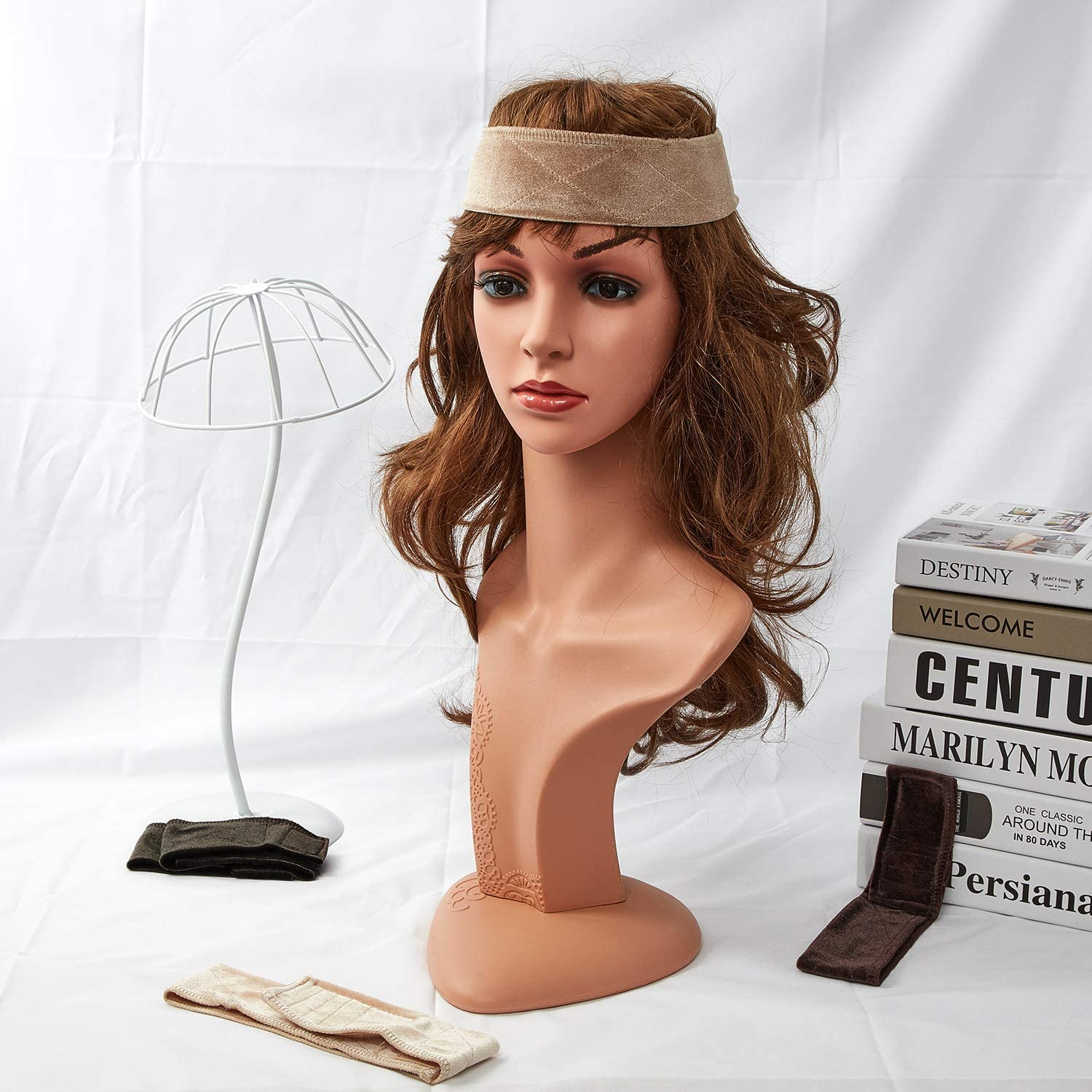 WILLBOND 10 Pieces Velvet Wig Grip Band Flexible Velvet Wigs Headband Non Slip Adjustable Grip Headband for Women Men image number 1