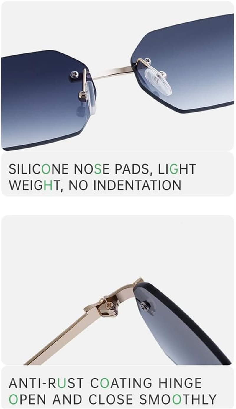 Small Rectangle Rimless Sunglasses Men Women Sun Glasses for Male Vintage Frameless Eyewear Shades UV400 - C1 Gold Black image number 6