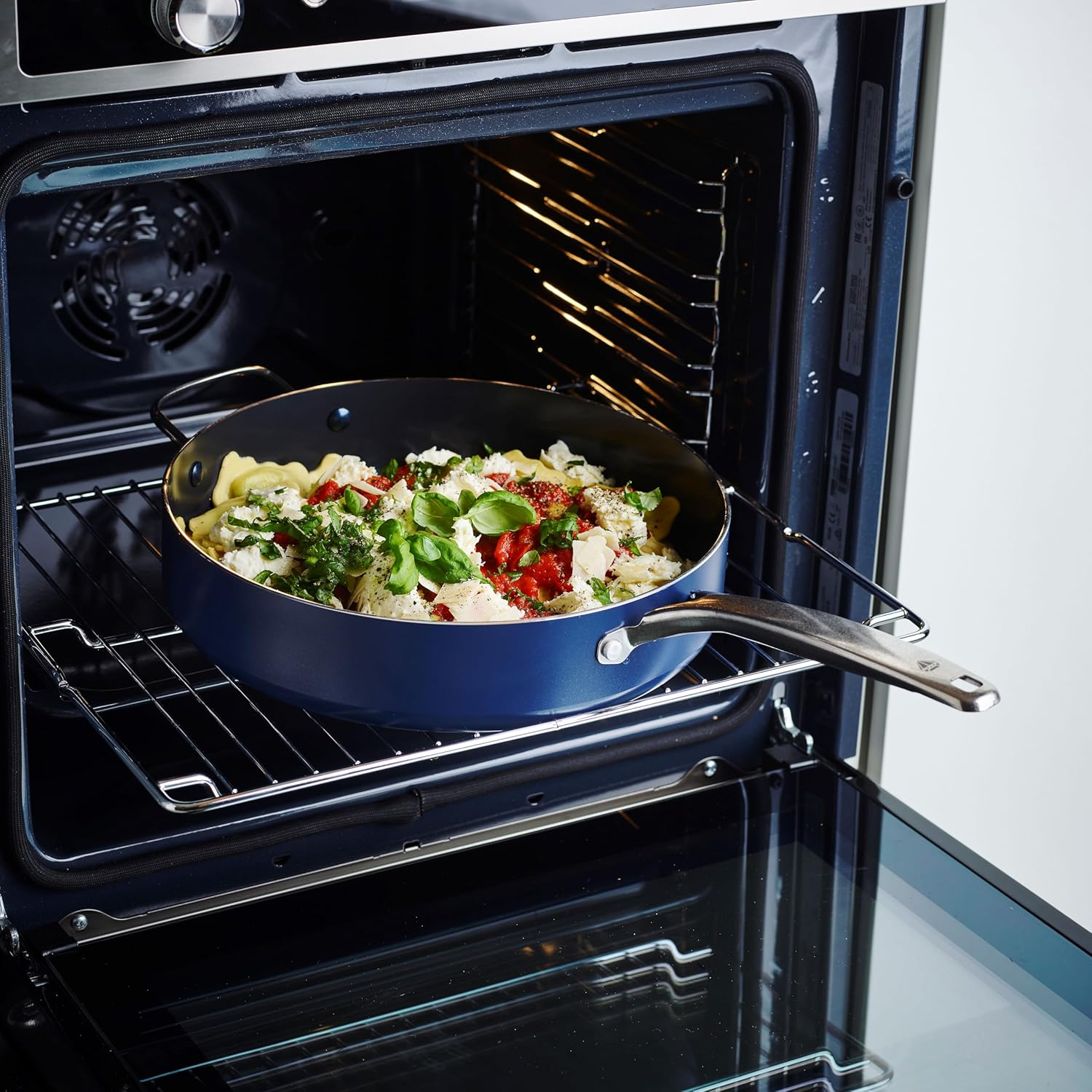 Blue Diamond Cookware Diamond Infused Ceramic Nonstick 28Cm Skillet with Helper Handle and Lid, Pfas-Free, Dishwasher Safe, Oven Safe, Blue image number 2