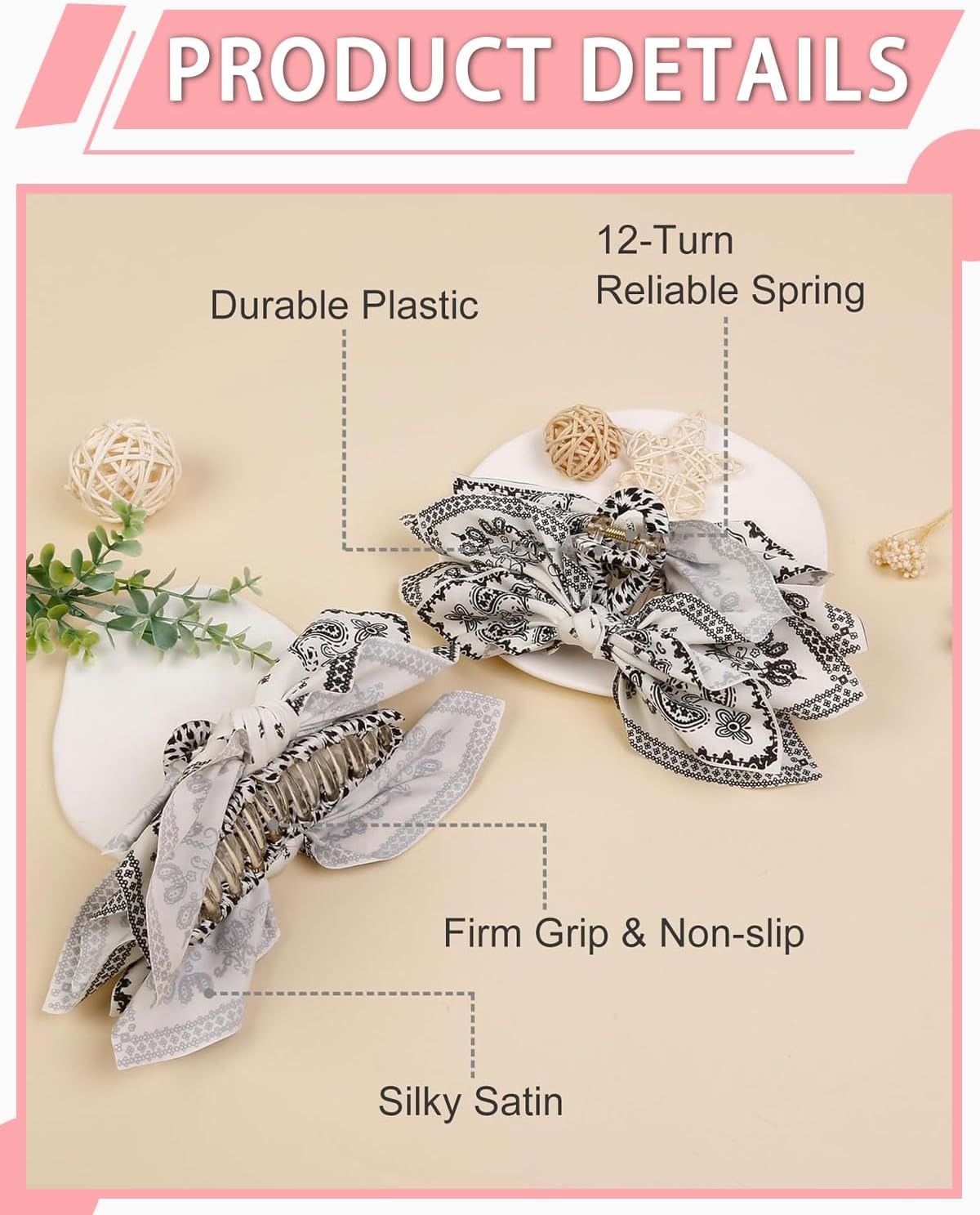 IPNSDON Pack of 2 Large Hair Bands for Women, Fancy Hair Clips, Butterfly Hair Clips, Hair Clips for Thick Hair, Suitable for Girls Hair Bands image number 4