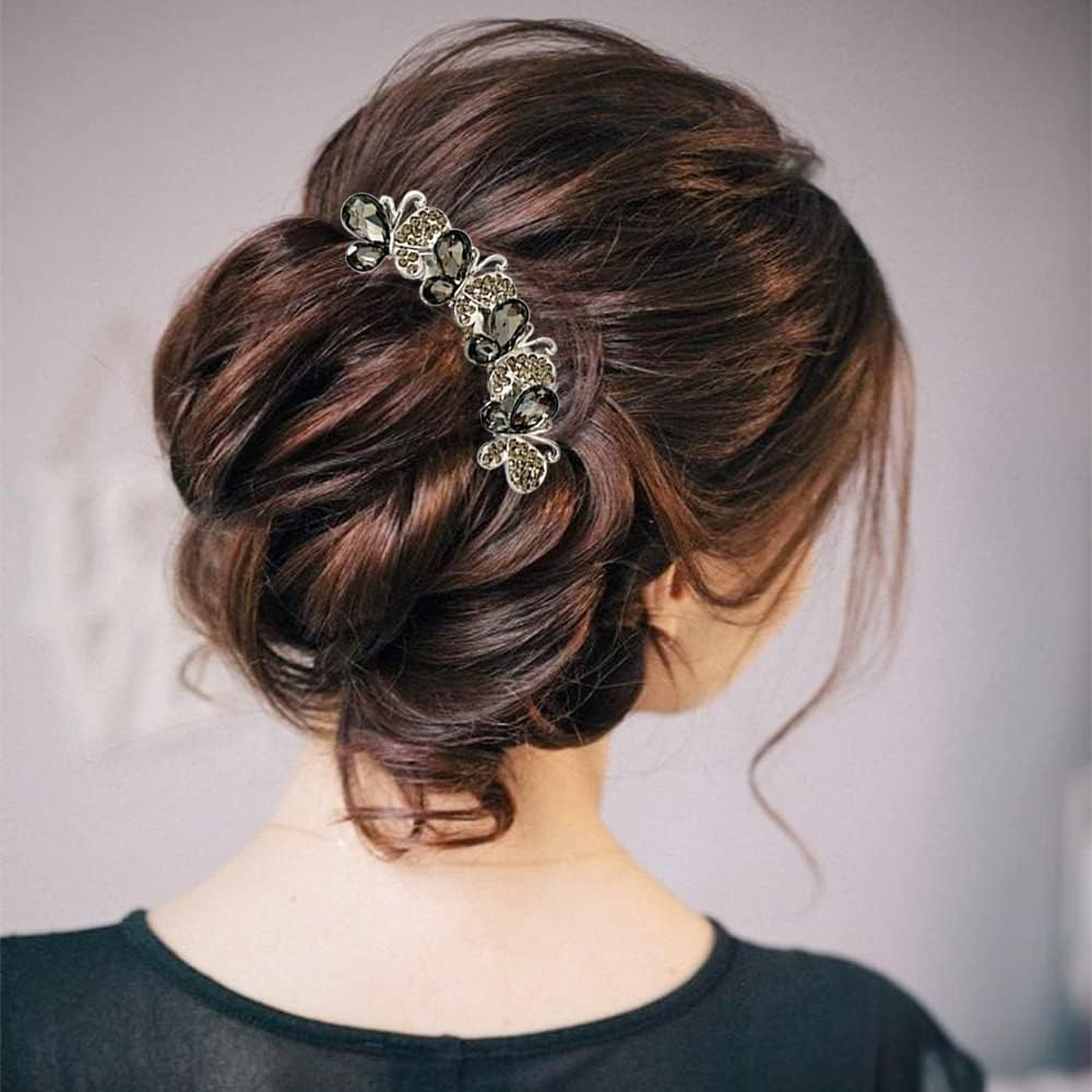 2 Pcs 5 Teeth Hair Side Combs Crystal Rhinestone Butterfly Twist Combs Decorative Hair Combs Rhinestone Hairpin Hair Accessories for Women image number 6
