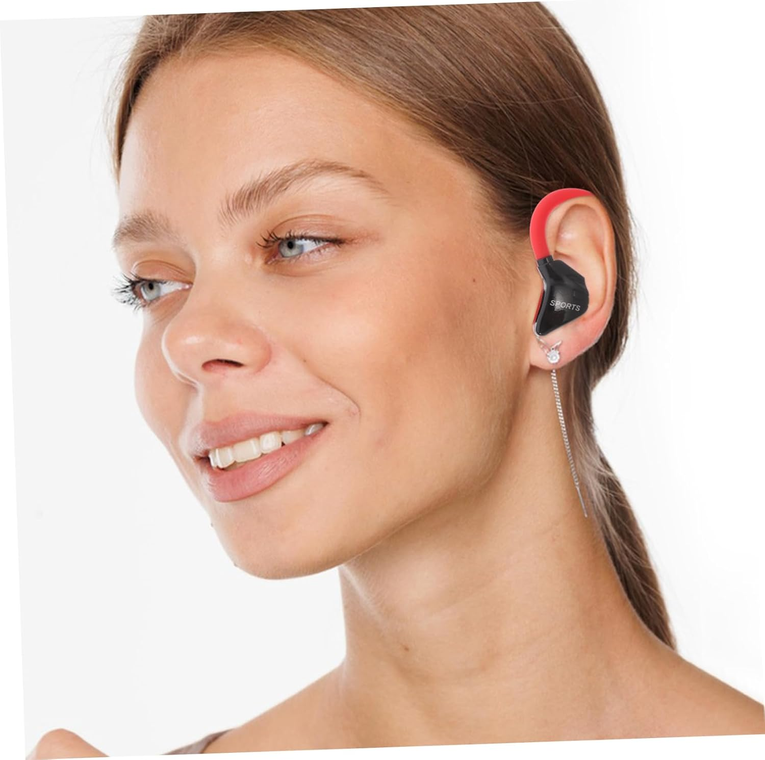 IWOWHERO Wired Ear Hook Earphones Noise Isolation and Sweat-Proof Corded In-Ear Earbuds for Running and Active Lifestyles, Red Wired Headphones for Cell Phone Sports Use image number 5