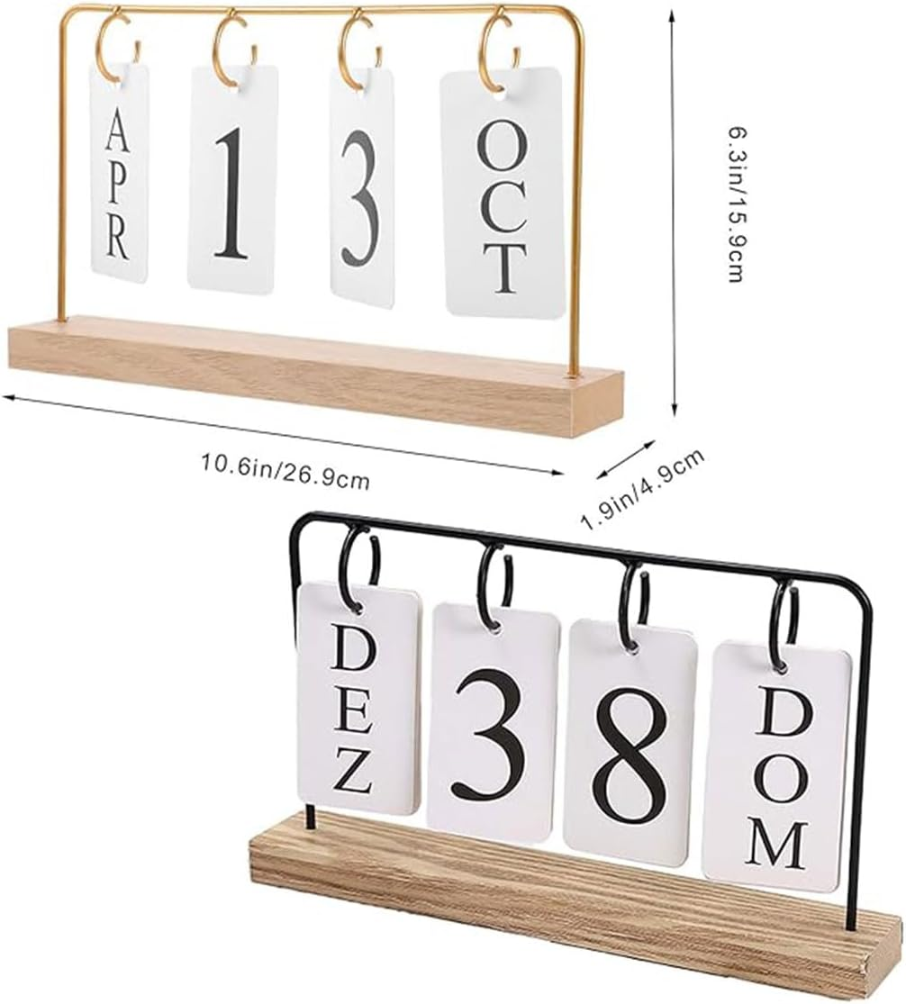 AIMALL Modern Desk Calendar, Dual Style Wooden Base with Golden Frame, Daily Date Display for Home and Office - Black image number 5
