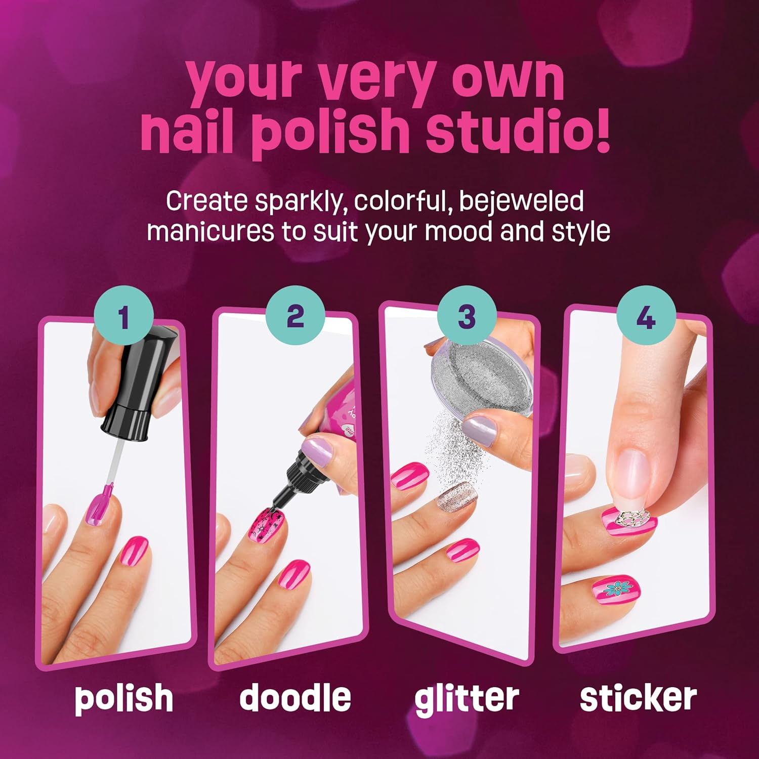 Nail Art Studio for Girls - Nail Polish Kit for Kids Ages 7-12 Years Old - Girl Gifts Ideas - Girls Nails Gift Set - Cool Girly Stuff - Polish, Pens, Glitter, Stickers, Gems, Filer - 8 9 10 11 12 Year image number 5