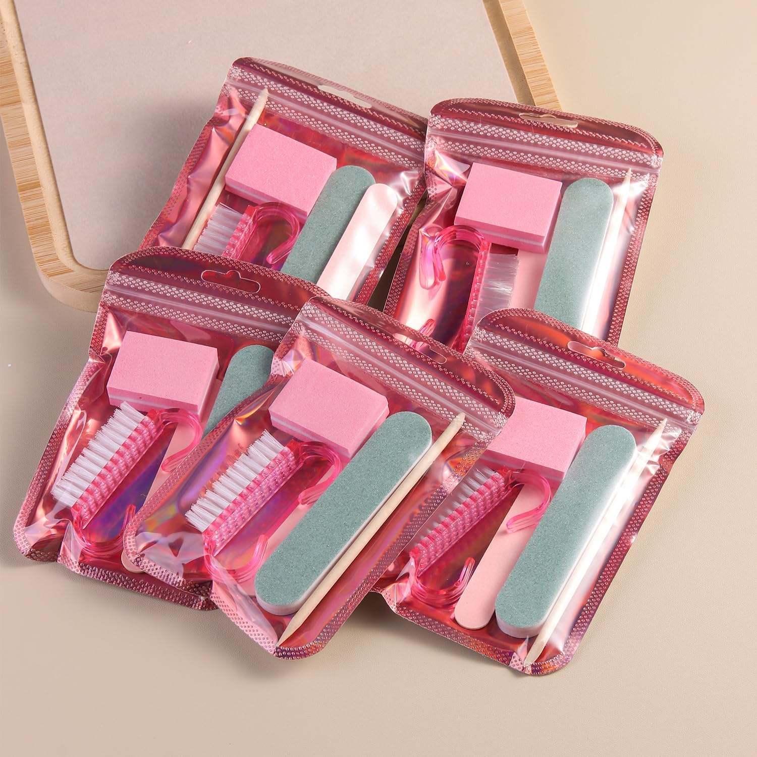 Fcozpjk Disposable Manicure Kit Basics 5PCS Nail Kit, Mini Nail Files Buffers Bulk Handle Grip Brush Orange Wood Stick Individually-Packed Pedicure Set for Fingernails Toenails Salon Supplies 10 Packs image number 6