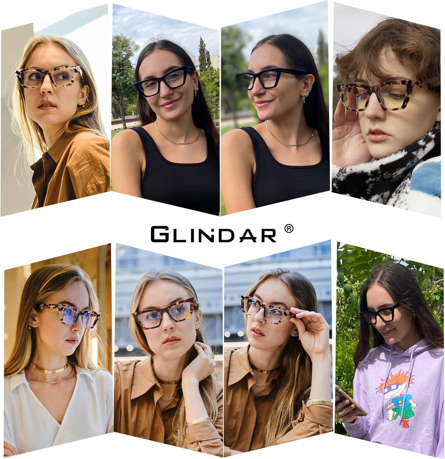 GLINDAR Cat Eye Blue Light Blocking Glasses Vintage Narrow Square Computer Eyeglasses Acetate Frame image number 3
