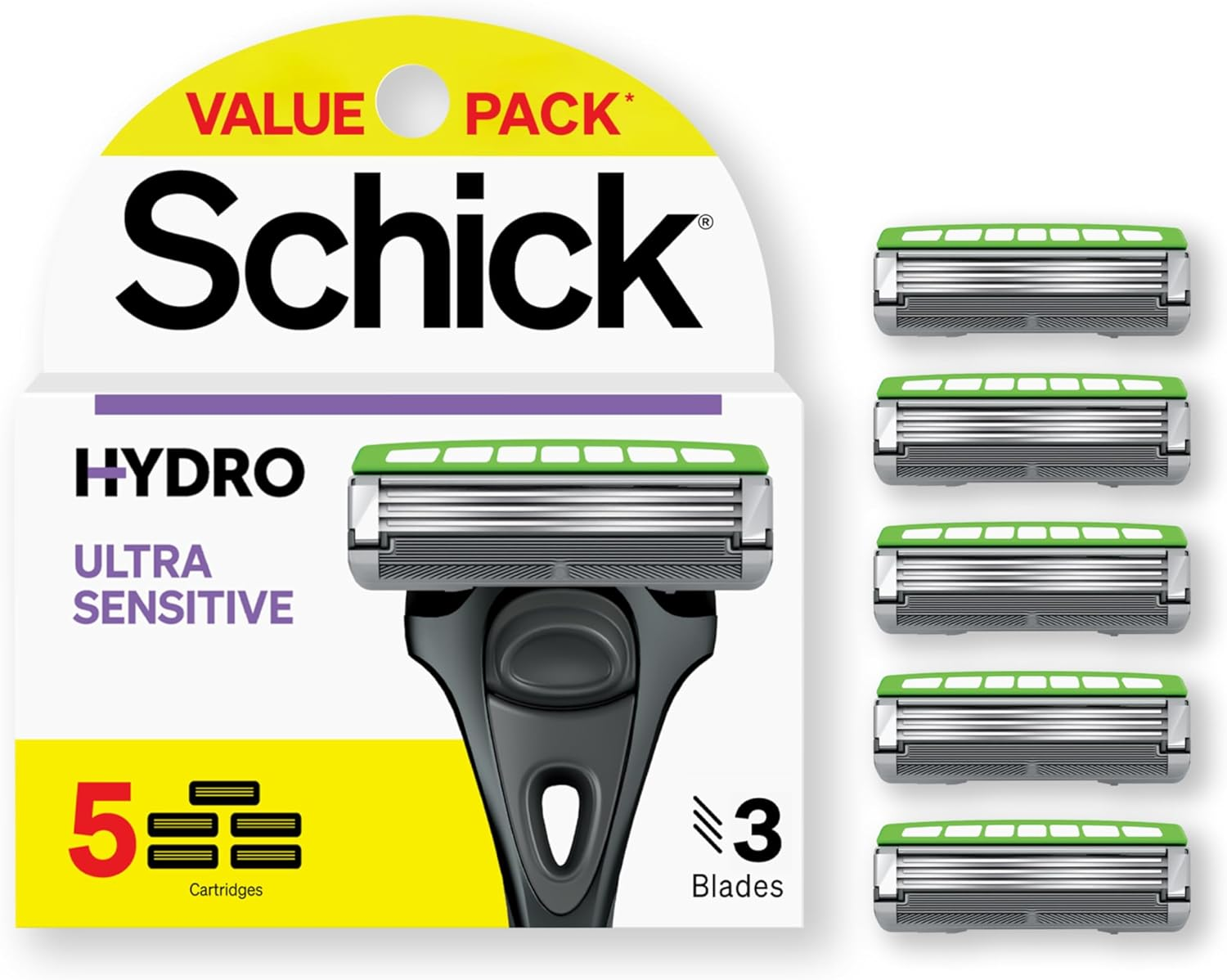 Schick Hydro Ultra Sensitive Razor Refills, 12Ct | Razor Blades Refills, Razor Blades for Men, Shaving Blades for Men, Hydro Razor Blades Refill, 3 Blade Razor Heads, 12 Refills image number 4