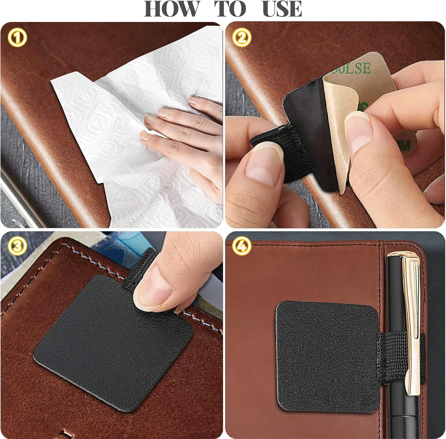 5 Pack Self Adhesive Pen Loop Holder Set for Notebooks Journals Planners, PU Leather Pencil Holder with Elastic Loop for Pens image number 1