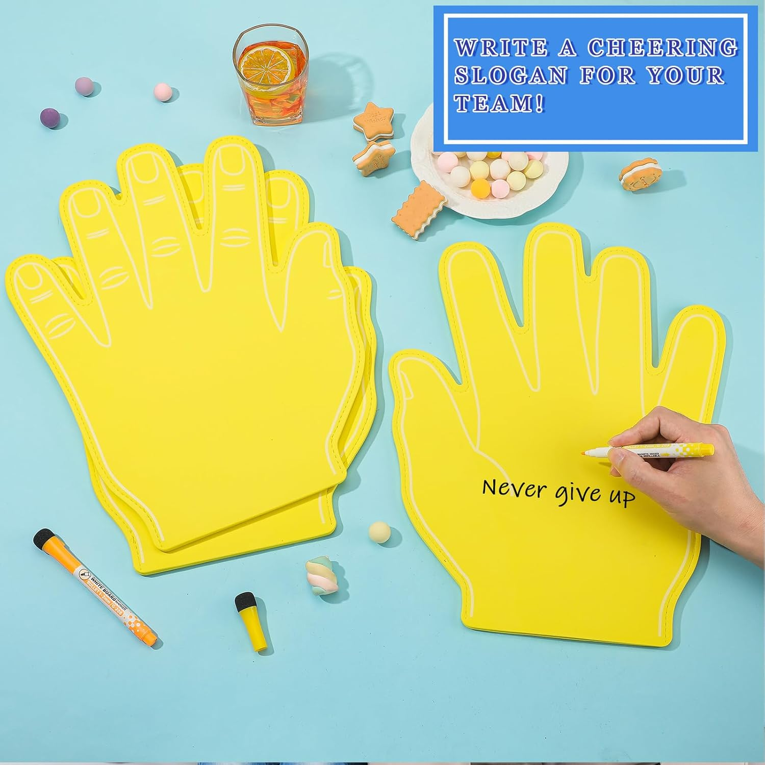 Sotiff 3 Pcs 16 Inches Giant Foam Hand High Five Foam Finger Cheerleading Foam Fan Finger Foam Hand Pompom for Sports Events Games Celebration - Orange image number 7