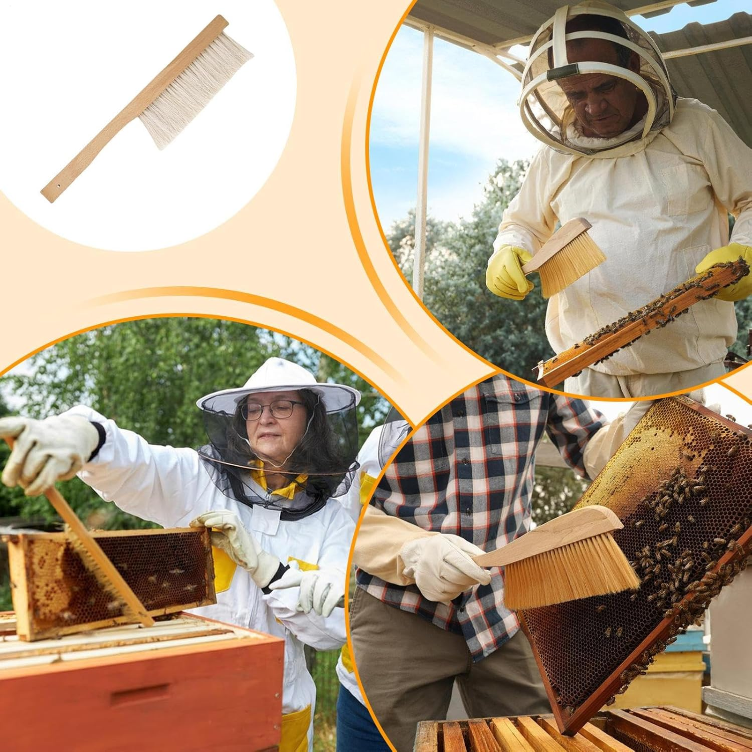Beekeeper Brush, Natural Horsehair Bee Hive Tool for Beekeeping, Soft Cleaning Beehive Tool with Wooden Handle Honeybee Supplies for Outdoor Garden Backyard