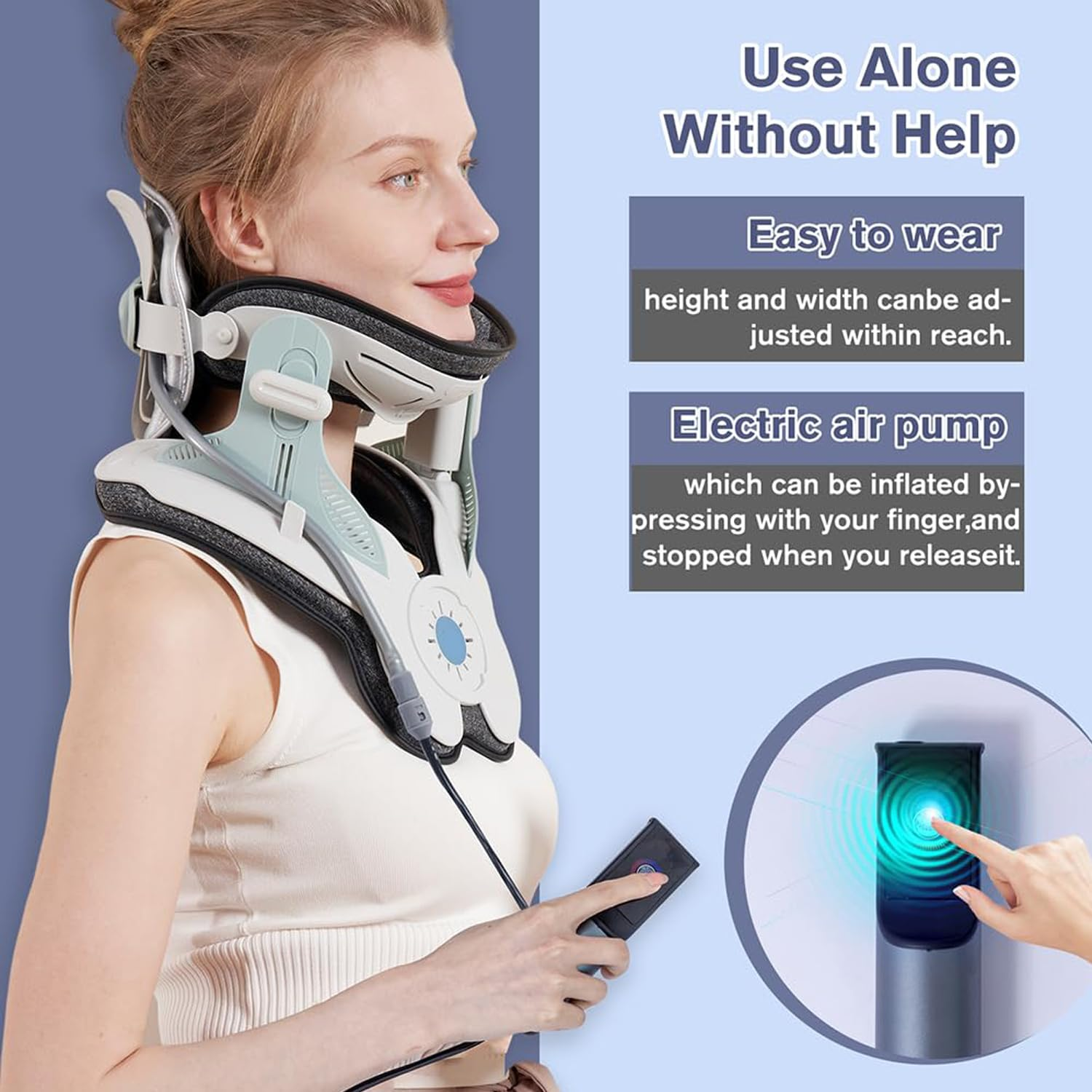 Cervical Neck Traction Devices for Home Use, Adjustable Air Pump Inflatable Cervical Neck Stretcher, Cerviflex Electric Device for Neck Pain & Shoulder Relief, Cervical Traction Device (White) image number 3