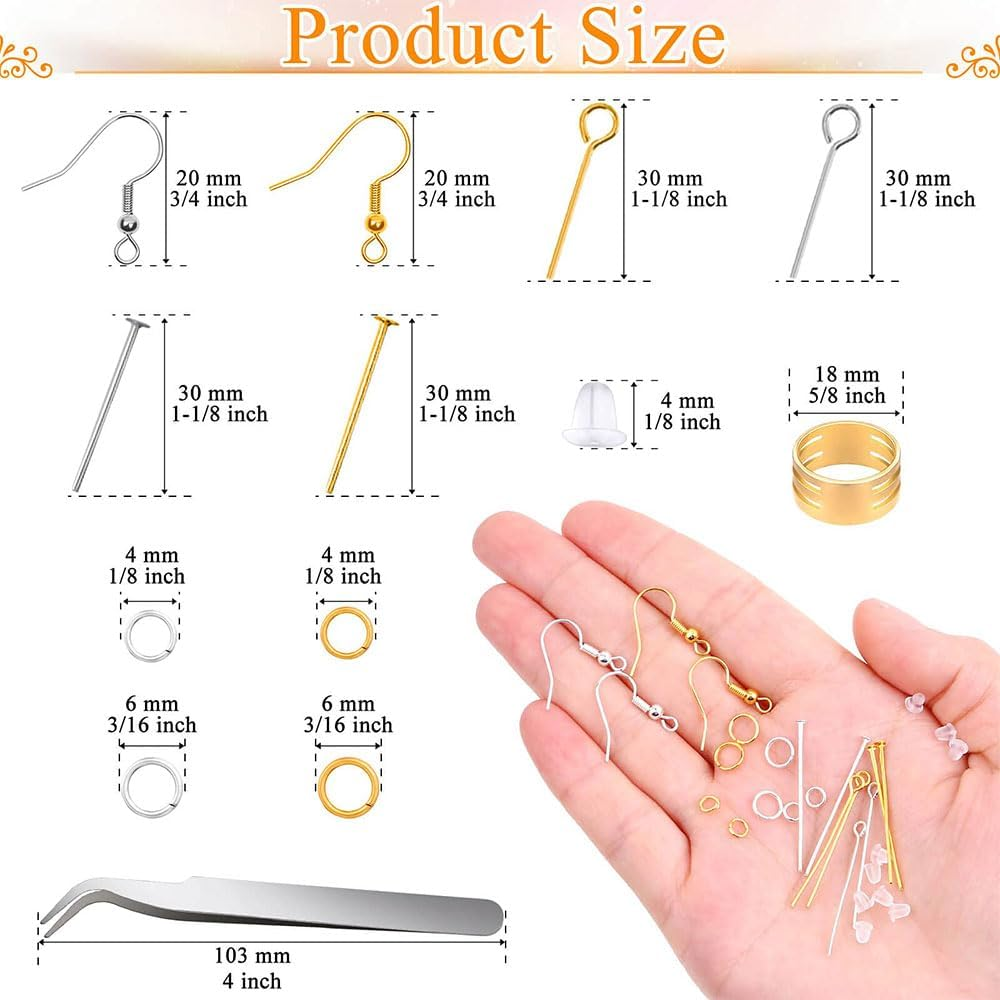 2000 Pcs Hypoallergenic Earring Making Kit,Earring Making Supplies Kit,Hypoallergenic Hooks, Pins Jump Rings,Jewelry Making Supplies image number 4