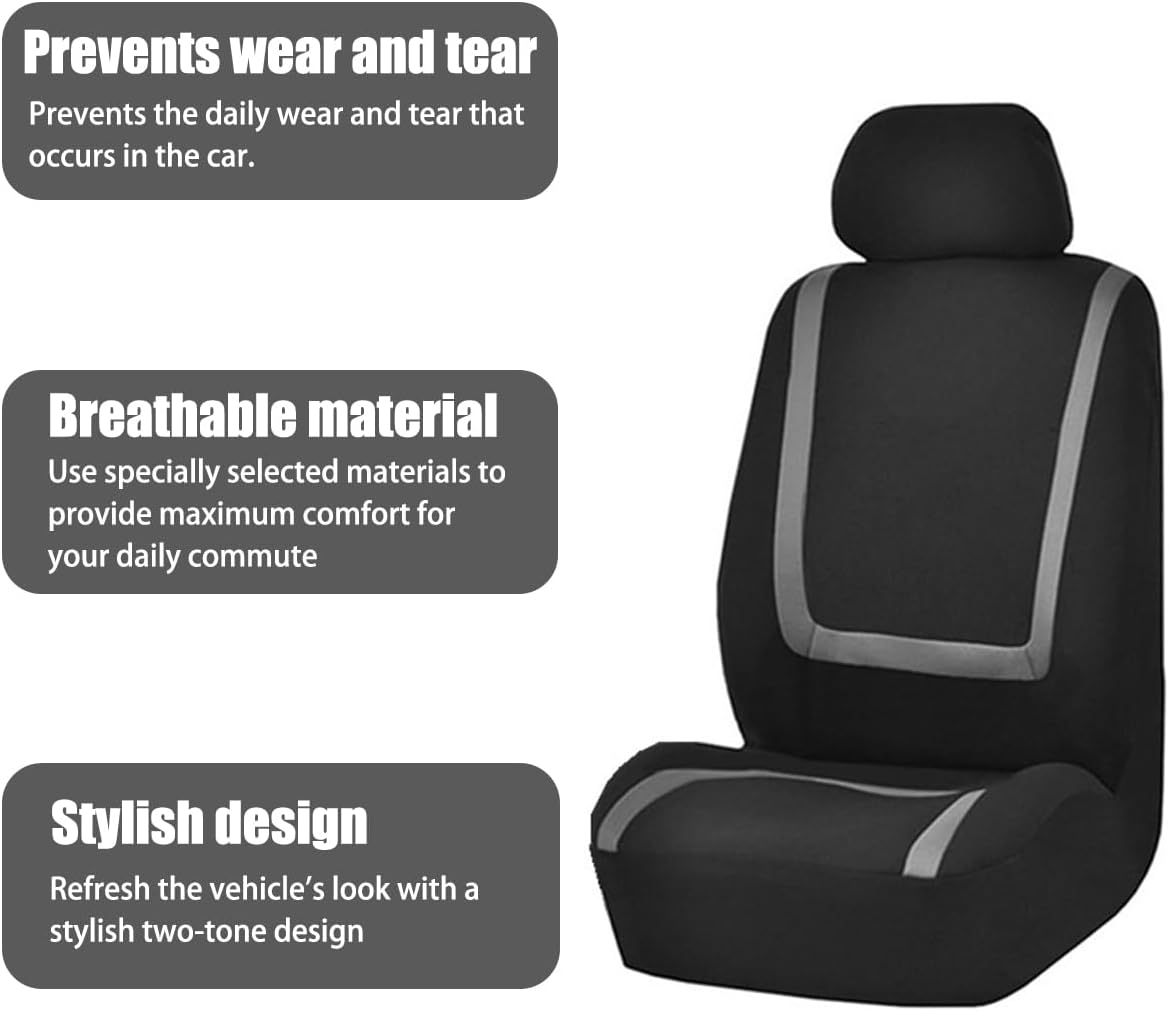 BELOMI Car Seat Covers Full Set, Breathable Premium Cloth Automotive Seat Cover, Universal Front and Rear Seat Covers, Easy to Install Car Accessories for Most Cars Trucks SUV (Gray) - Black image number 4