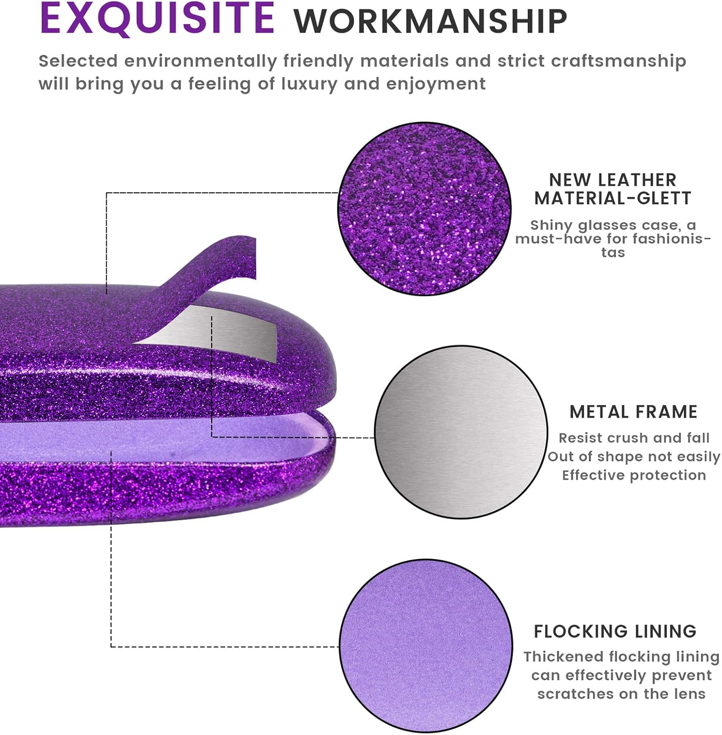 Molshine Bling Hard Shell Glasses Case,Portable Sparkling Shiny Eyeglass Case for Men Women Girl Travel Study Work