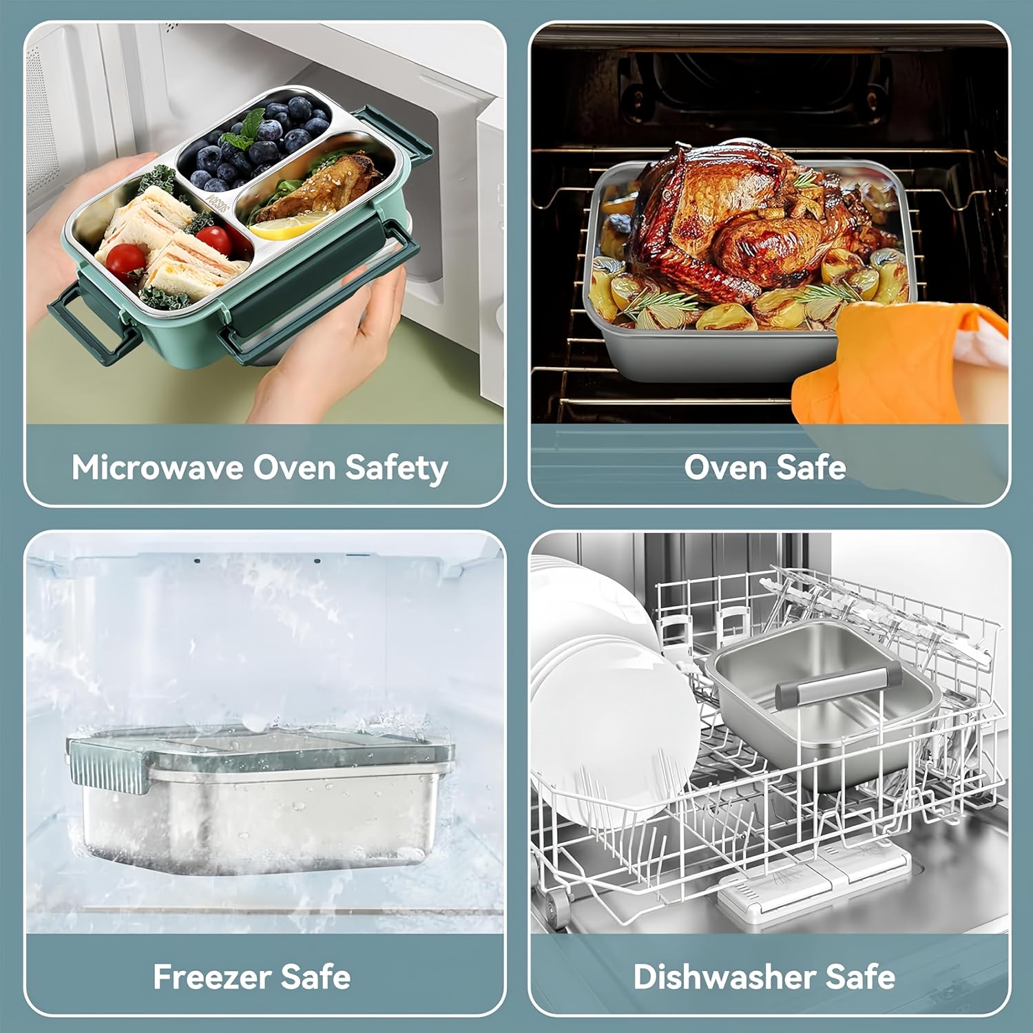 Stainless Steel Lunch Box with 4 Compartments, 850Ml Bento Box Set with Leakproof Lid, Utensils, and Easy Portability for School, Work, Camping, and Travel image number 1