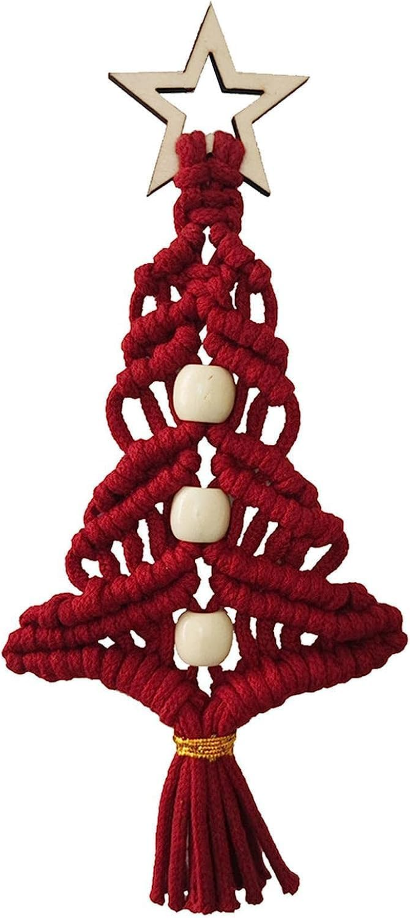 Christmas Hanging Ornaments | Christmas Tree Shaped Knitted Ornaments Hanging Decorations | Bohemian Christmas Decorations Pendant Ornaments image number 1