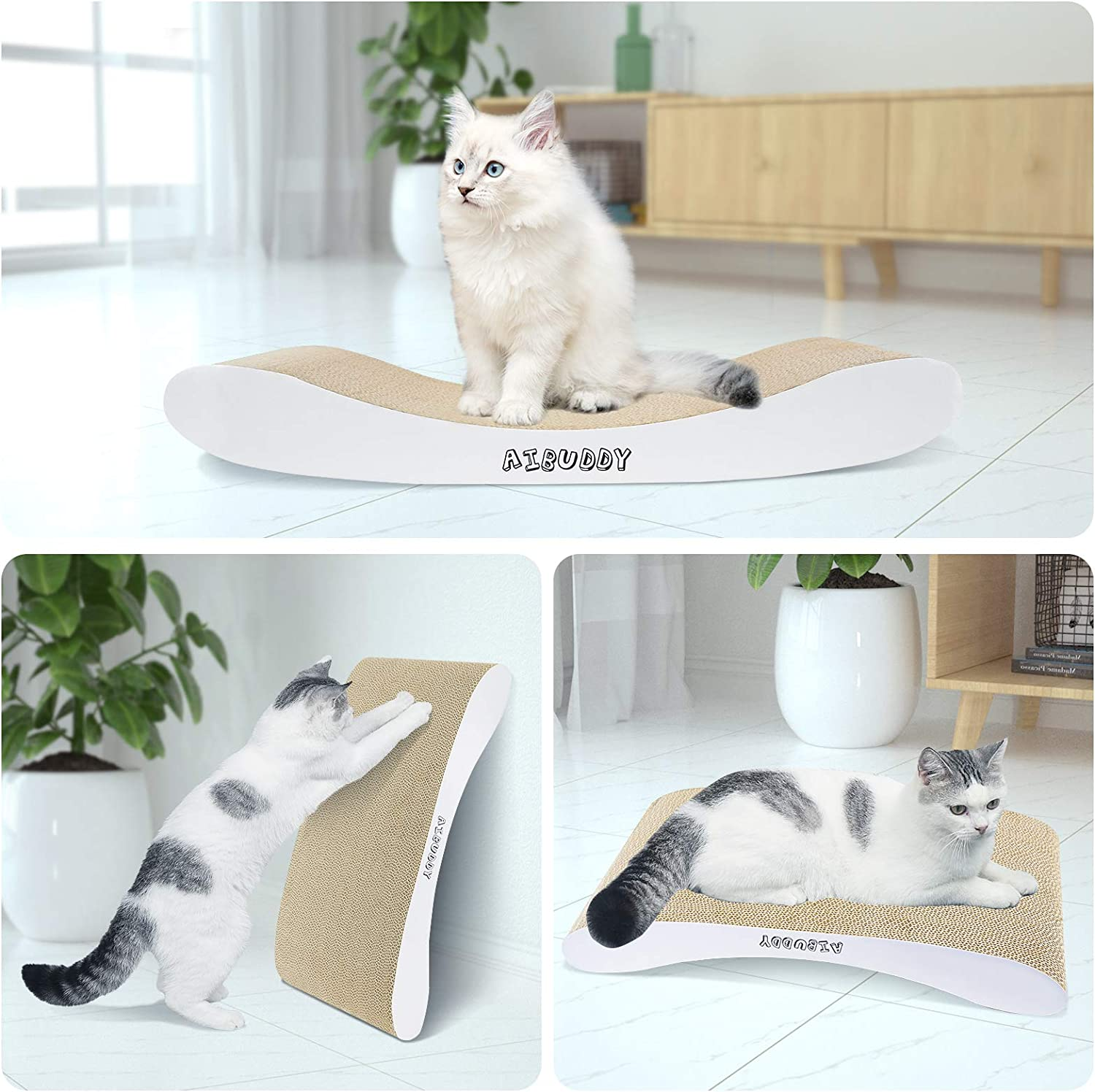 Aibuddy Cat Scratcher, Curve Scratching Pad Reversible Cardboard Lounge Bed with Organic Catnip [ 44X 25X 7Cm, Superior Cardboard & Construction] image number 6