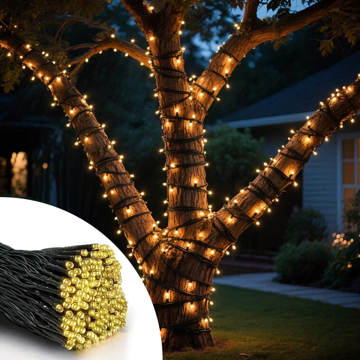 T Tersely 40M/400LED AU Plug in String Fairy Christmas Lights, 31V Low Voltage 8 Lighting Modes, Timer Function, Indoor Outdoor Warm White Dark Green Cable for Decorations Tree Party Wedding Garden