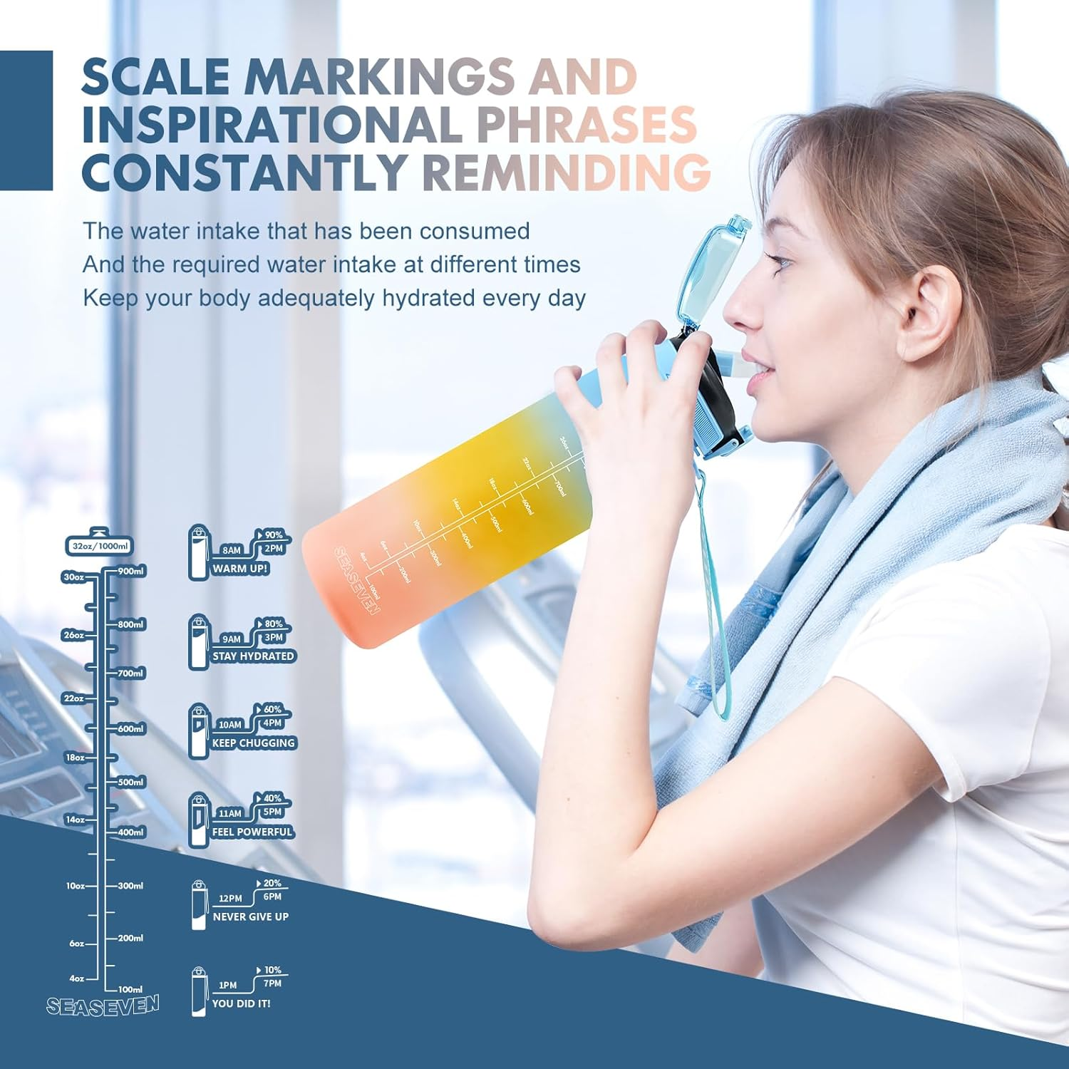 Water Bottle with Straw 1L,Boys Water Bottles with Straw 1 Litre,Waterbottle Leak-Proof Sports Water Bottle,Plastic Drinks Bottles Toxin Free，Bpa-Free (Blue-Yellow-Pink) - 11-Blue-Pink image number 3