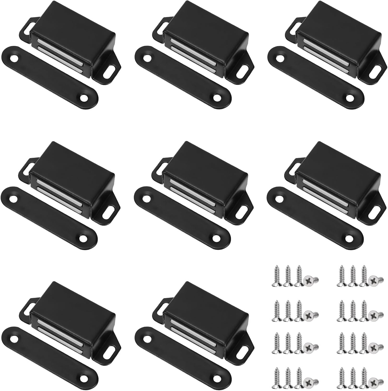 Swpeet 8 Pack 2.16" X 0.8" Black Medium Stainless Steel Cabinet Magnetic Catch with Screws Assortment Kit, Strong Door Magnetic Catches for Door Kitchen Cupboard Closure Closet Door Closer image number 4