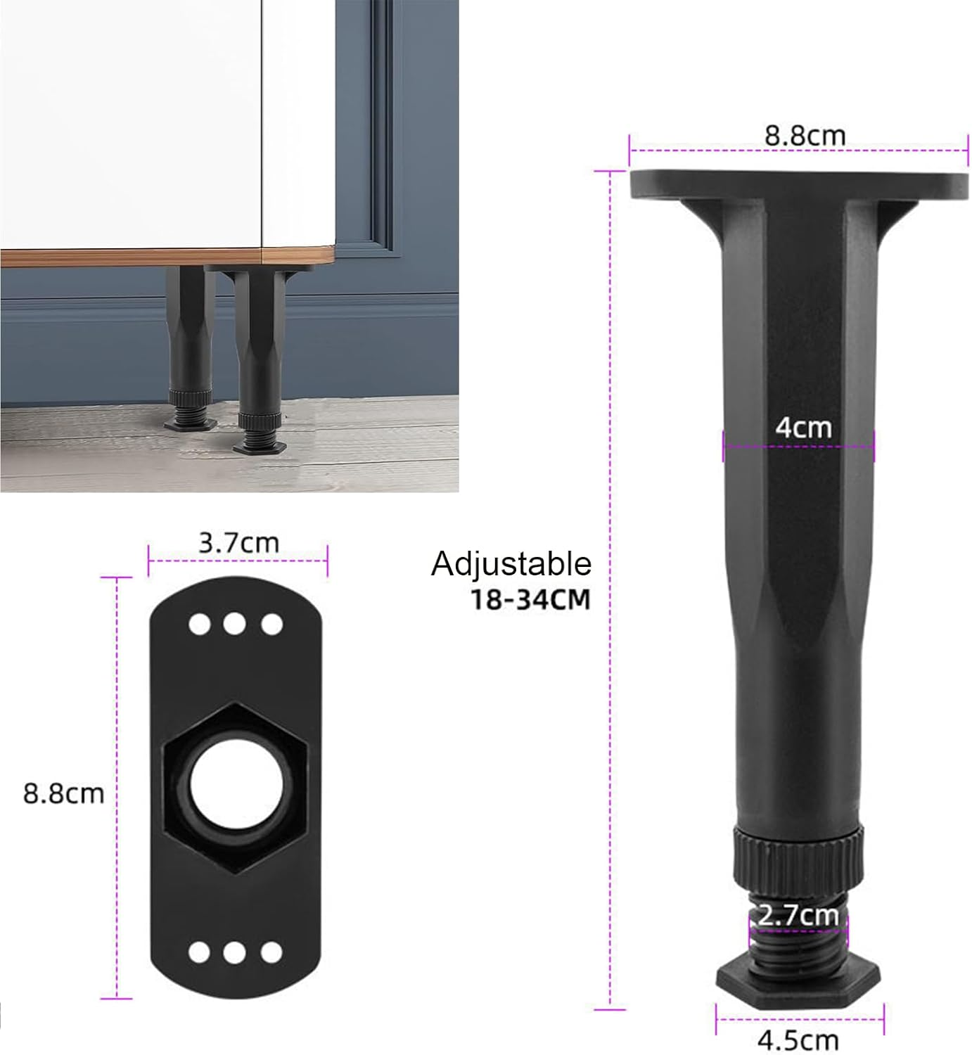 4 Pcs Adjustable Bed Legs Bed Frame Center Support Adjustable Height Support Retainer Bed Riser Bed Center Slat Support Leg for Table Bed Cabinet Bed Frame Feet Hardware Bed Support Legs Hardware