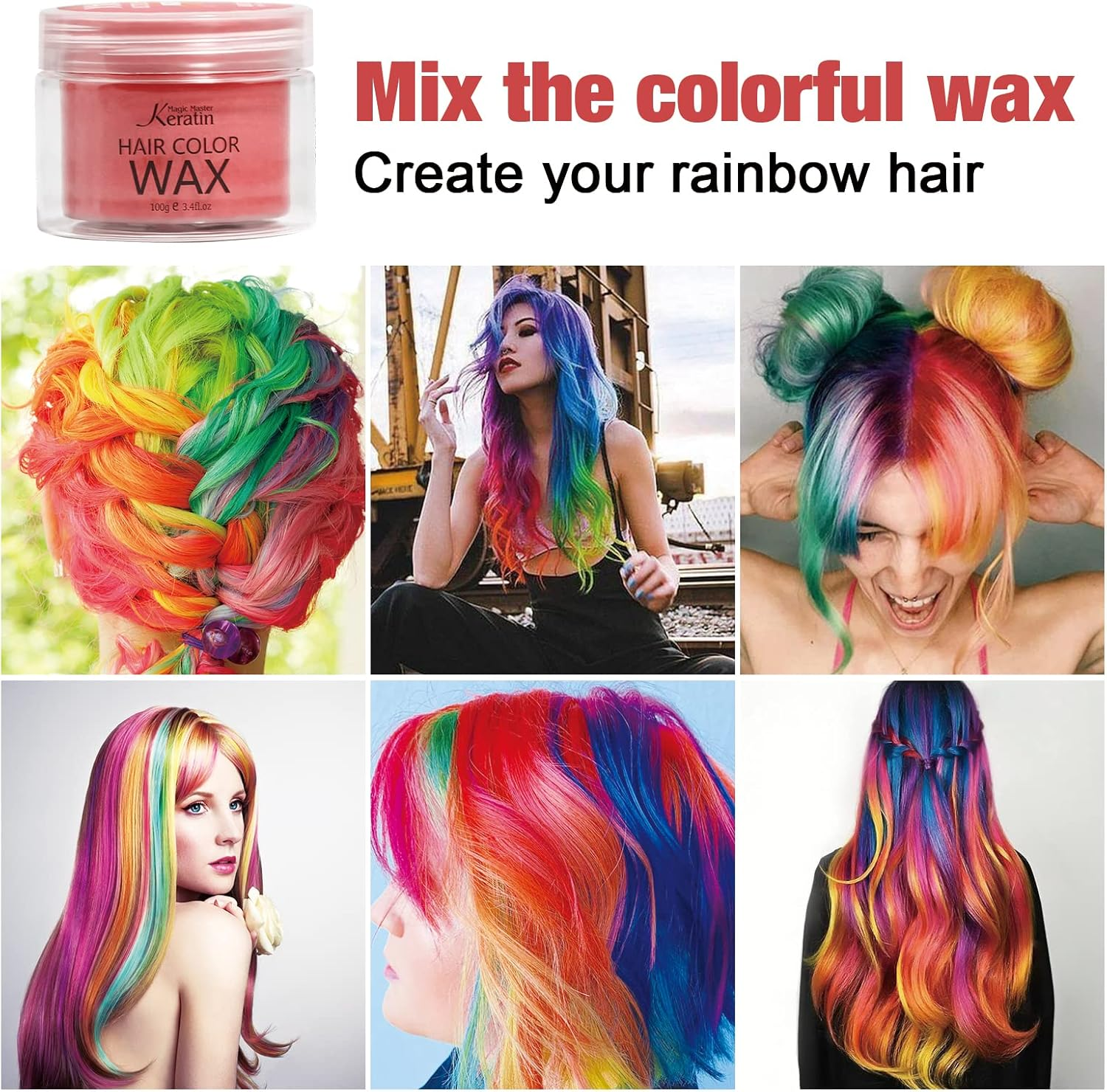 Temporary Hair Color for Kids, Magic Master Keratin Hair Wax Color Dye for Dark Hair Instant Colored Hair Gel Hairstyle Wax Cream Mud Pomade 3.4 Oz Girl Gifts, Party, Cosplay & Halloween (Red) image number 2