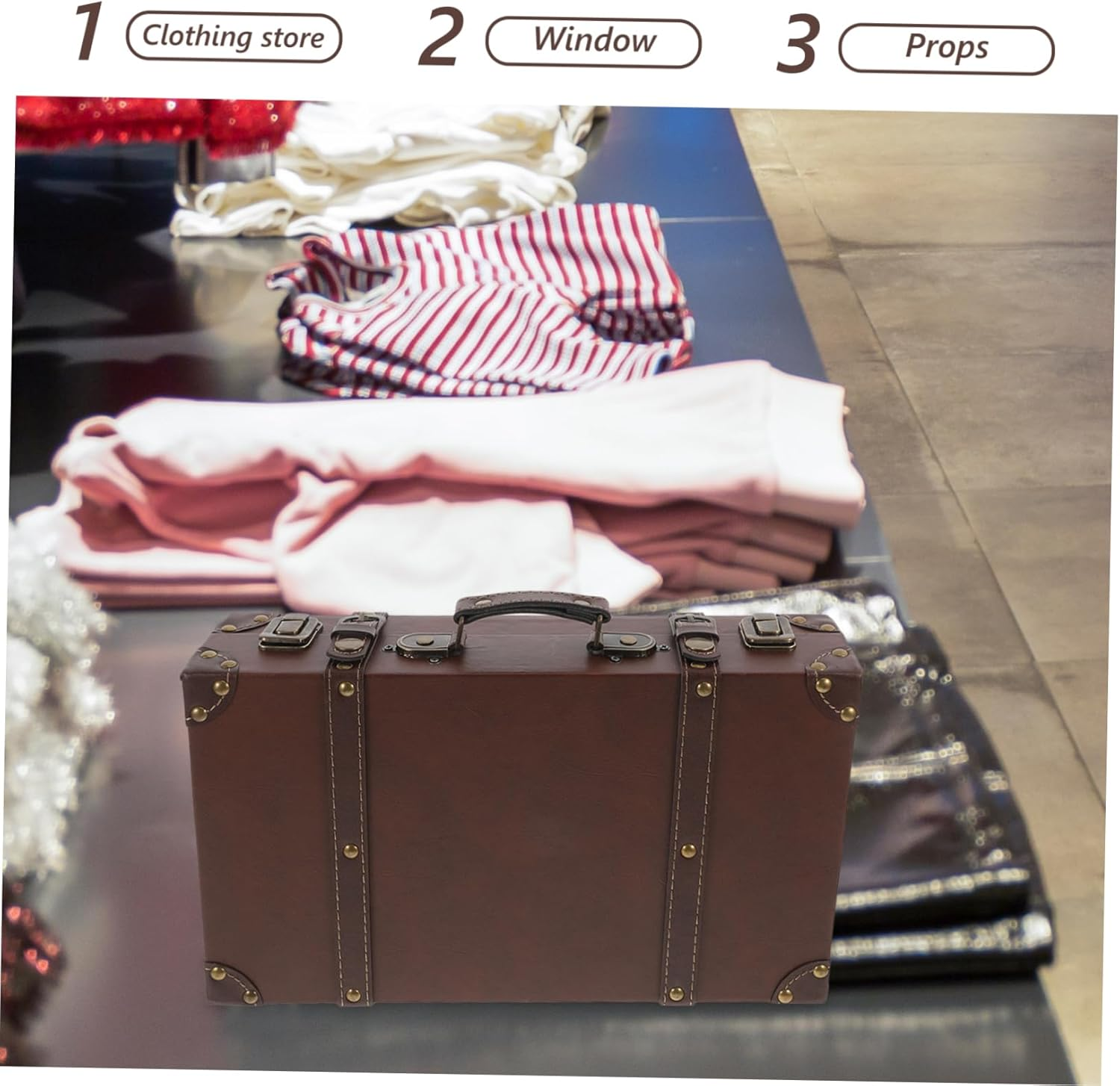 HEALSOPTHY Suitcase with Ergonomic Handle Retro Storage Box for Clothing Store Display Photo Shoot Prop Stylish Small Luggage Trunk for Home Decor and Retail Use image number 1