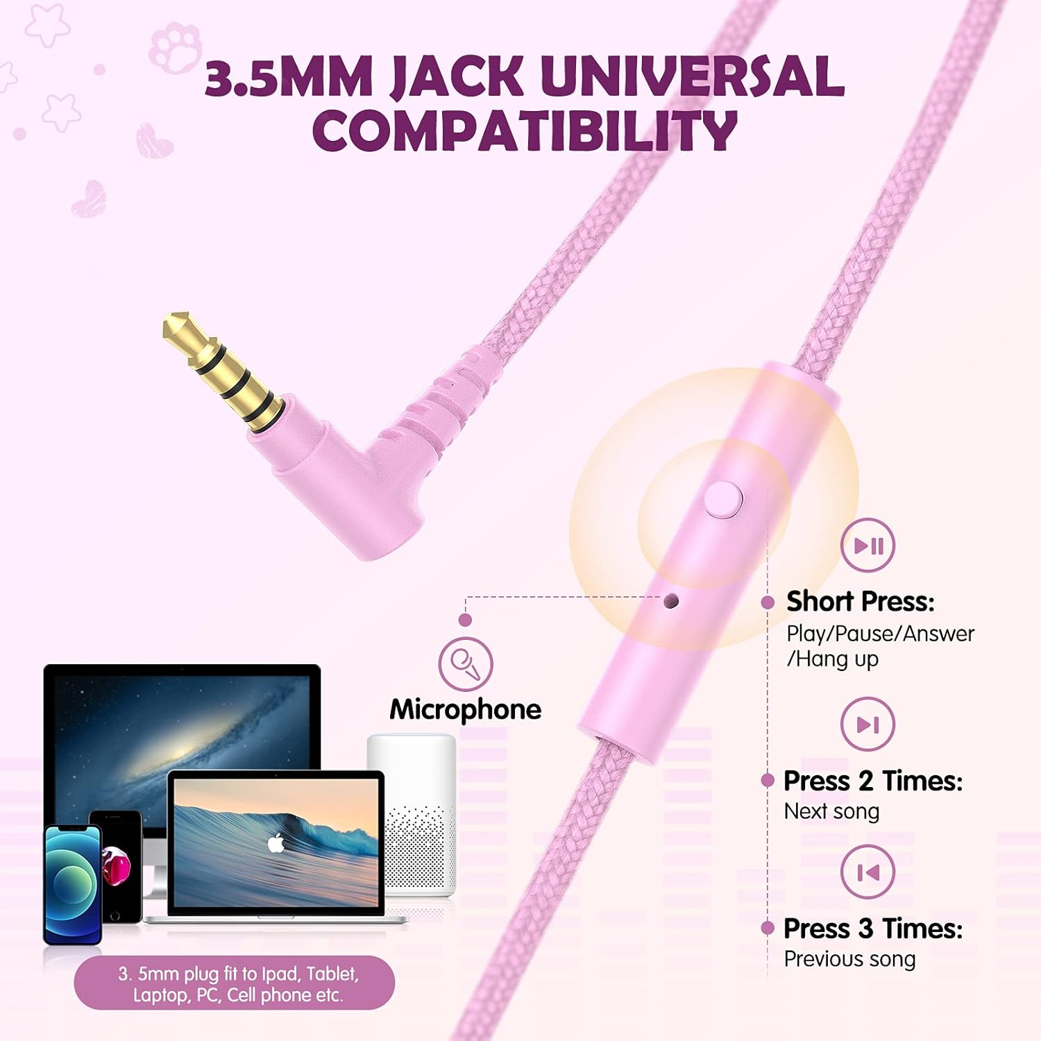 Bluefire Kids Headphones with Mic, Children'S Headphones with 85Db Volume Limited, over Ear Stereo Headphones for Boys Girls, Child Headphones for Study School Online Course Tablet(Pink) image number 2